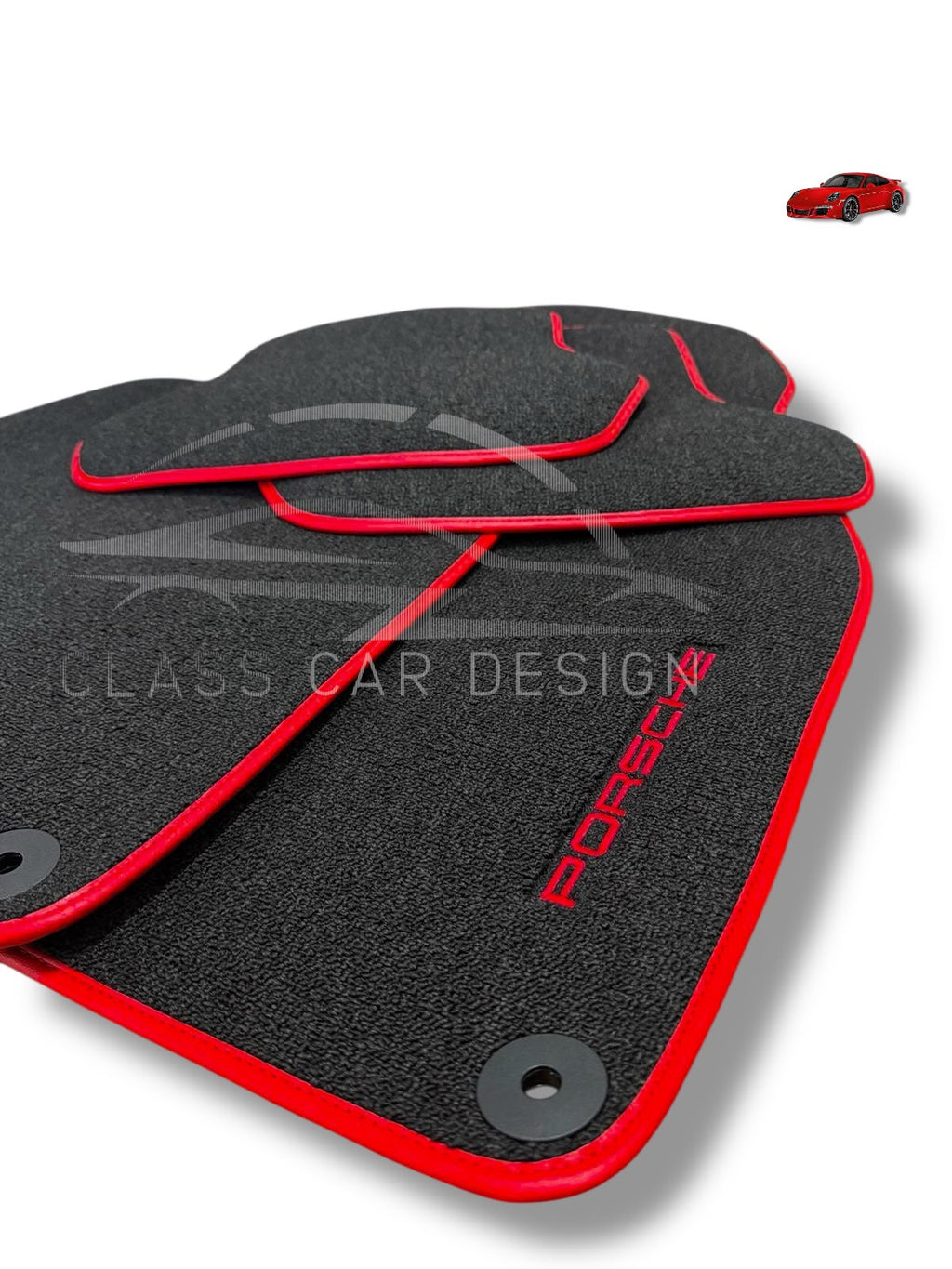 Porsche 986 Boxster (1996-2004) Custom Fit Floor Mats Red Edging - Driver Mat Detail | Class Car Design