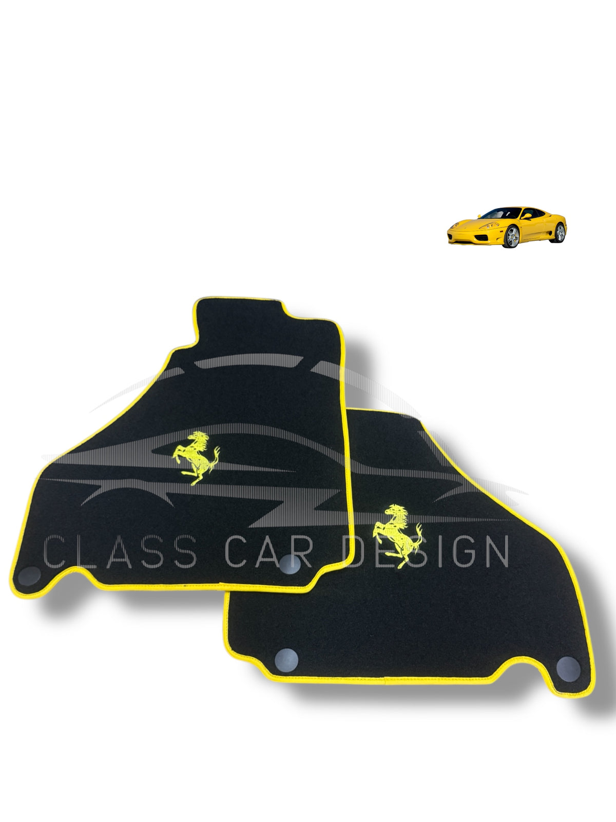 Ferrari Mondial (1980-1993) Custom Fit Floor Mats Yellow Edging - Driver Mat Detail | Class Car Design