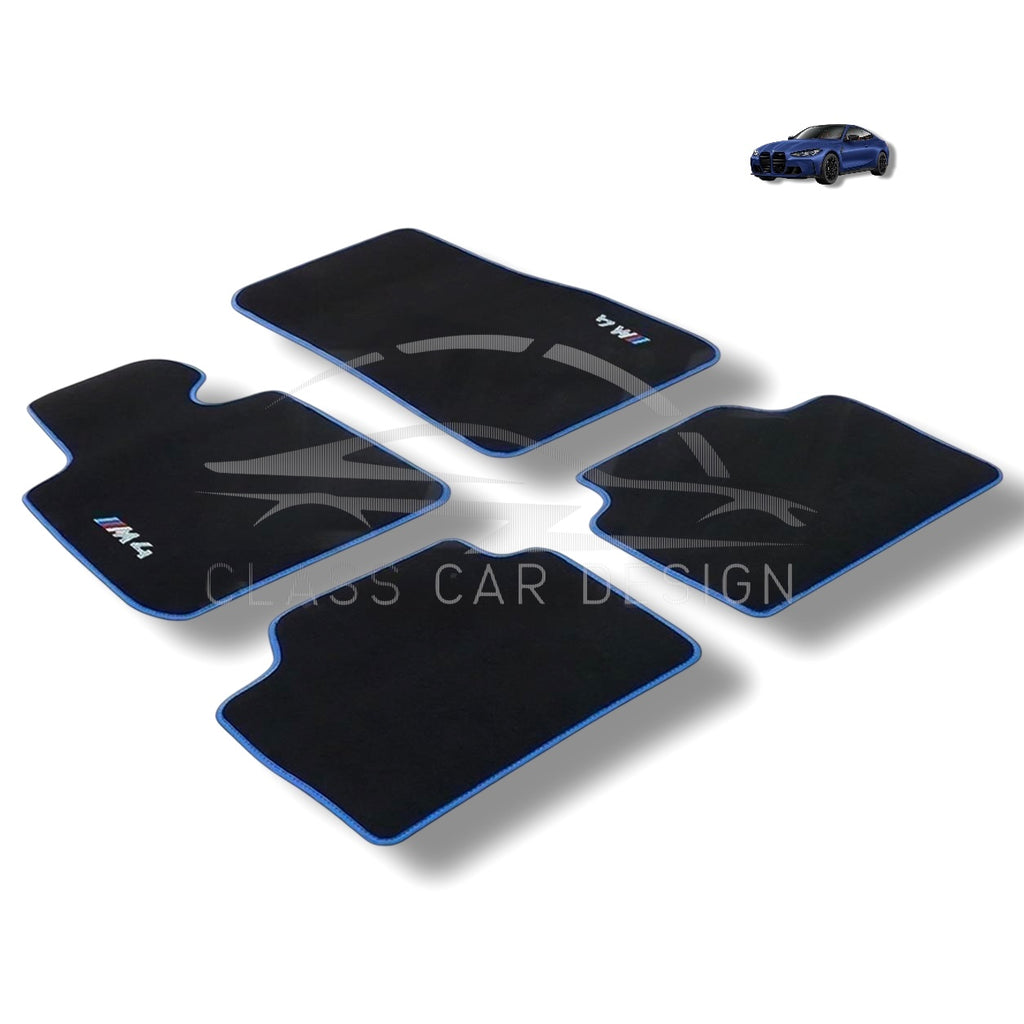 BMW M4 Series F82 (2014-2020) Custom Fit Floor Mats M Blue Edging - Driver Mat Detail | Class Car Design