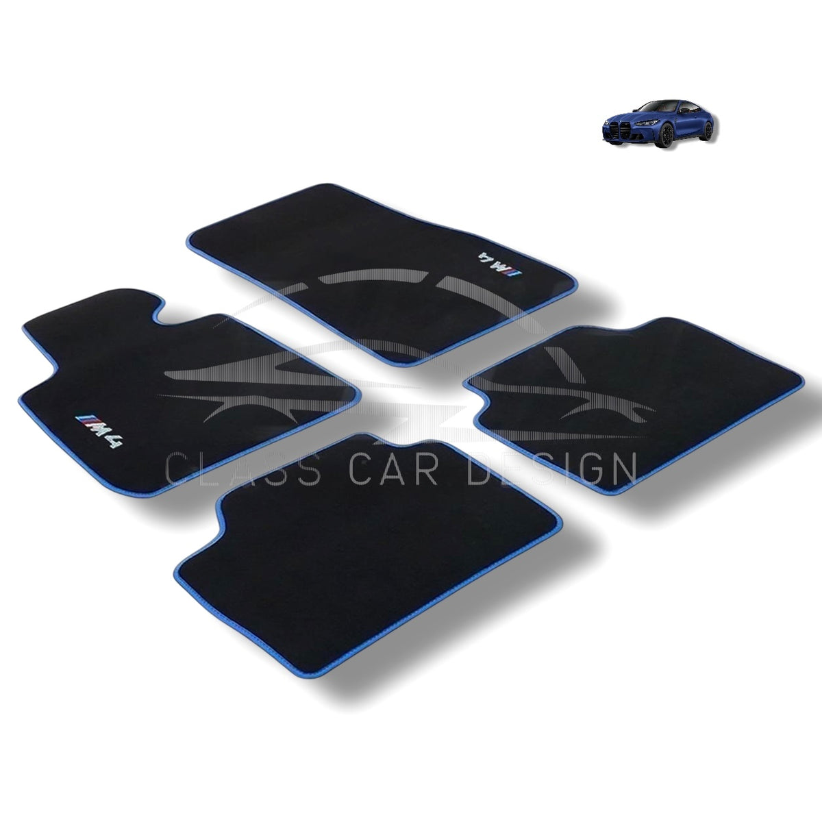 BMW M4 Series F82 (2014-2020) Custom Fit Floor Mats M Blue Edging - Driver Mat Detail | Class Car Design