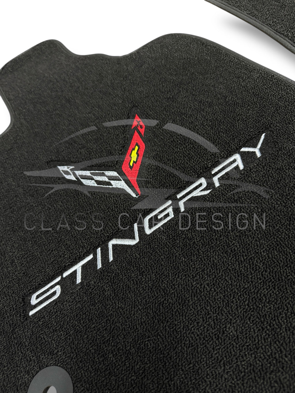 Chevrolet Corvette C8 (2020+) Custom Fit Floor Mats Stingray Emblem - Driver Mat Detail | Class Car Design