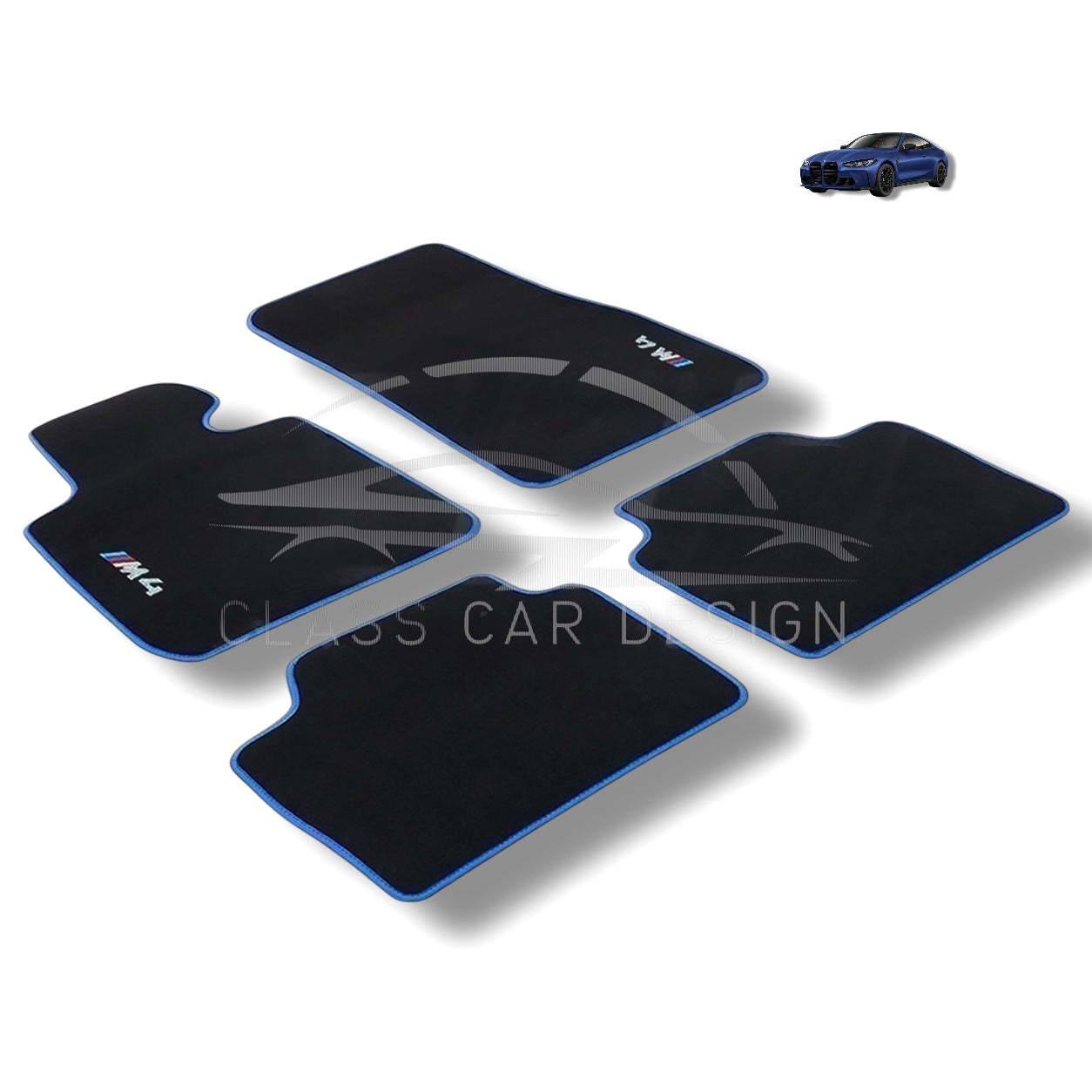 BMW M4 G82 (2021-2025) Custom Fit Floor Mats M Blue Edging - Driver Mat Detail | Class Car Design