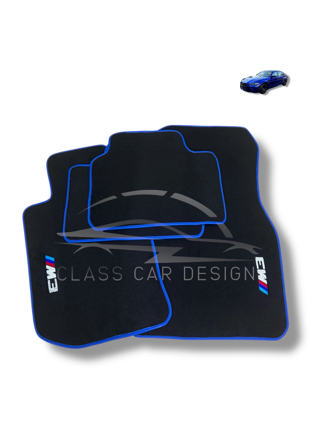 BMW M3 E36 (1992-1999) Custom Fit Floor Mats M Blue Edging - Driver Mat Detail | Class Car Design