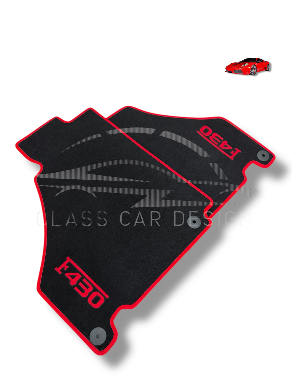 Ferrari F430 (2004-2009) Custom Fit Floor Mats Emblem Red Edging - Driver Mat Detail | Class Car Design