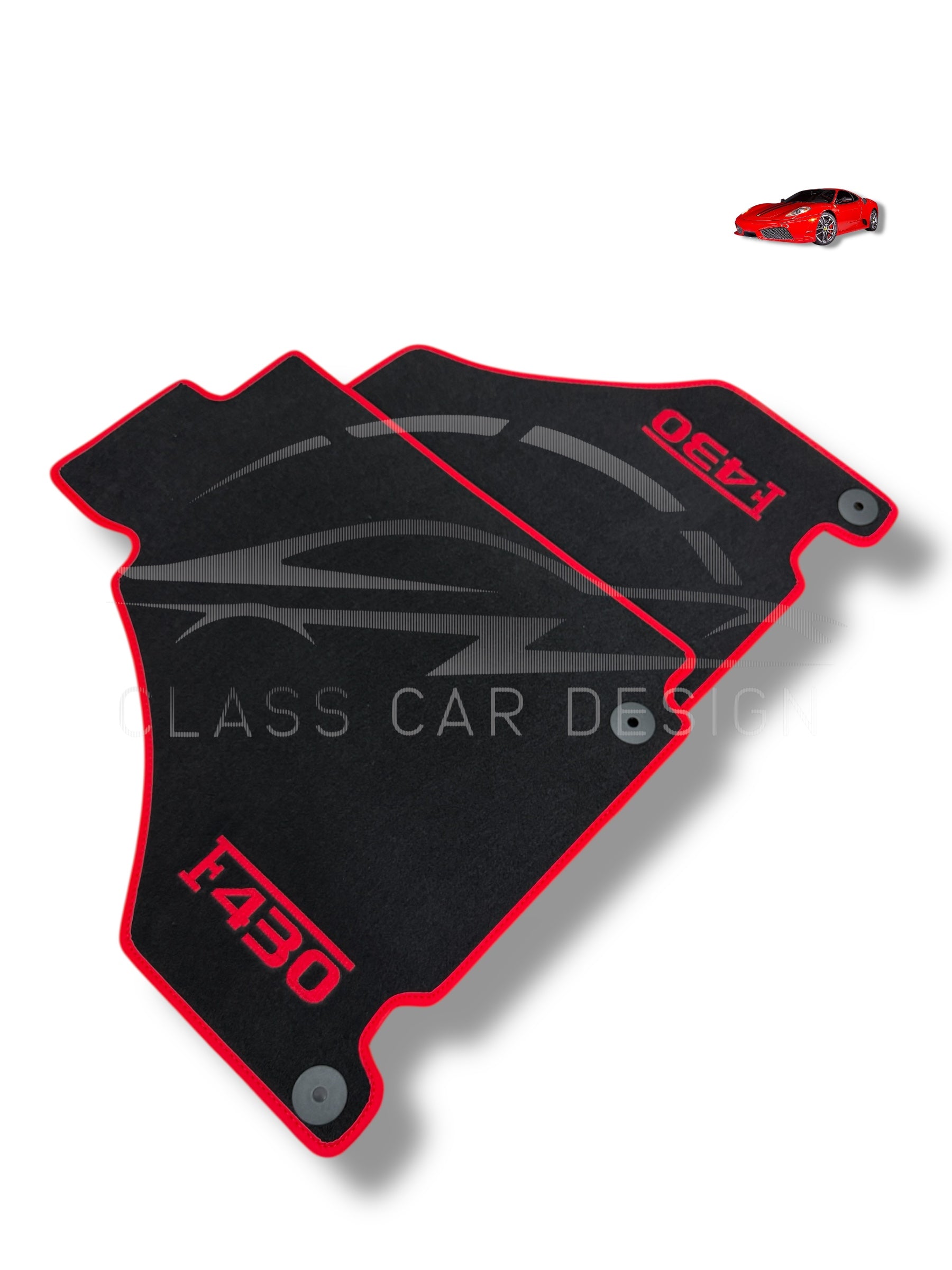 Ferrari F430 (2004-2009) Custom Fit Floor Mats Emblem Red Edging - Driver Mat Detail | Class Car Design