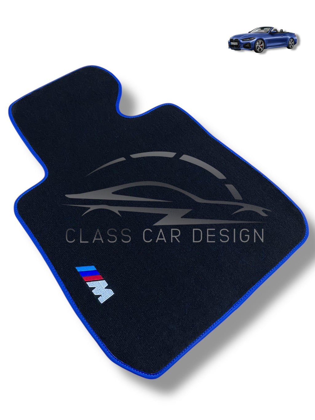BMW 1 Series F21 3-door (2012-2019) Custom Fit Floor Mats M Sport Blue Edging - Driver Mat Detail | Class Car Design
