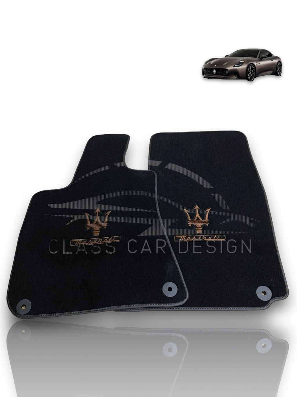 Maserati GranCabrio MC (2013-2019) Custom Fit Floor Mats Trofeo Brown - Driver Mat Detail | Class Car Design