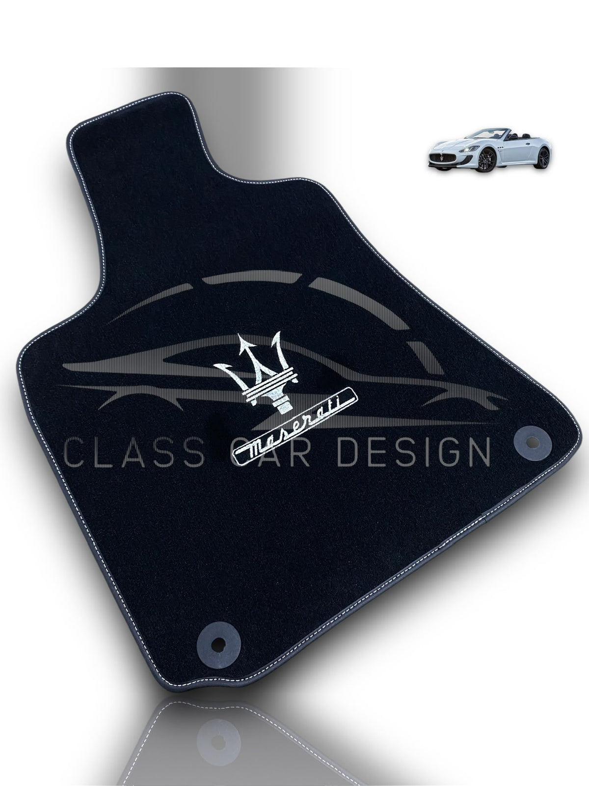 Maserati Ghibli Custom Fit Floor Mats Trofeo White - Driver Mat Detail | Class Car Design