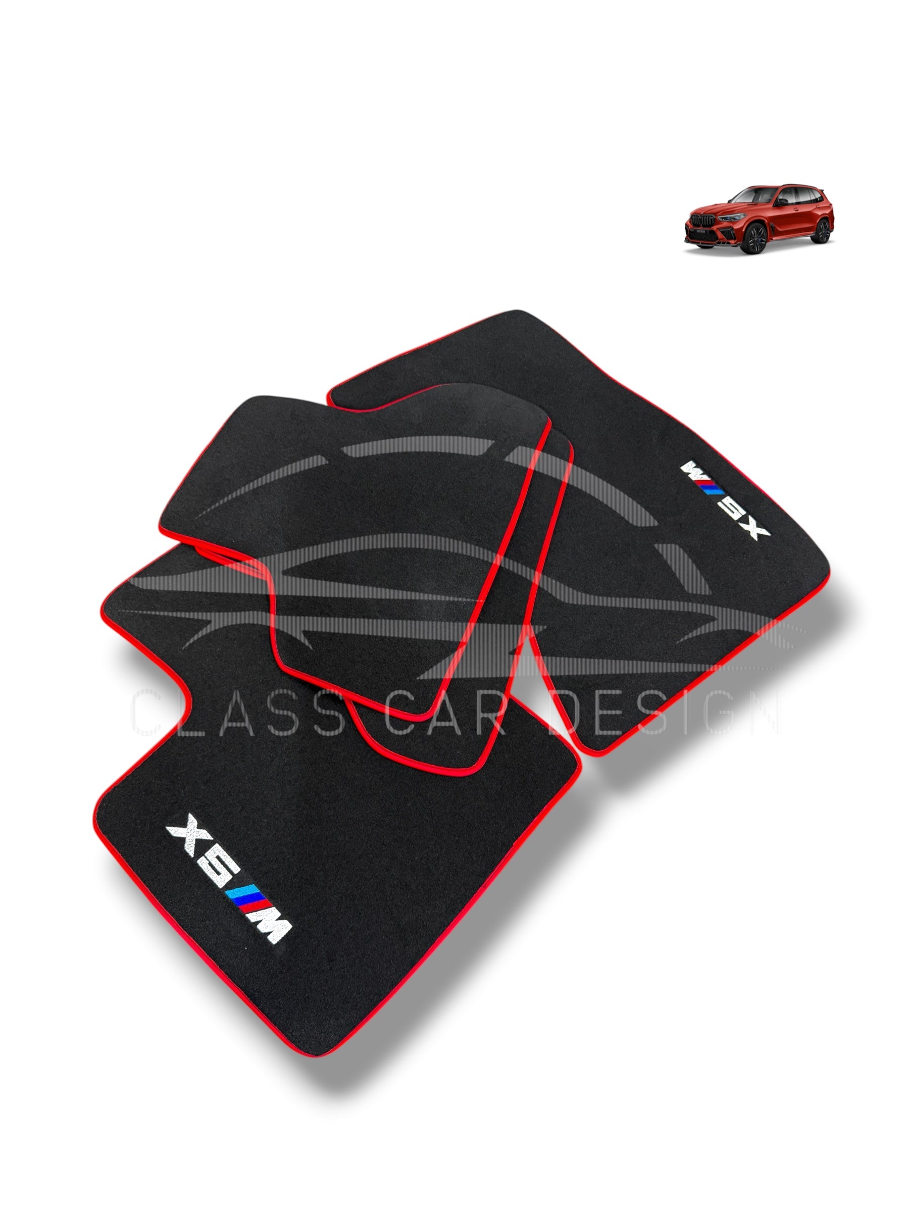 BMW X5M F85 SUV (2015-2019) Custom Fit Floor Mats M Red Edging - Driver Mat Detail | Class Car Design