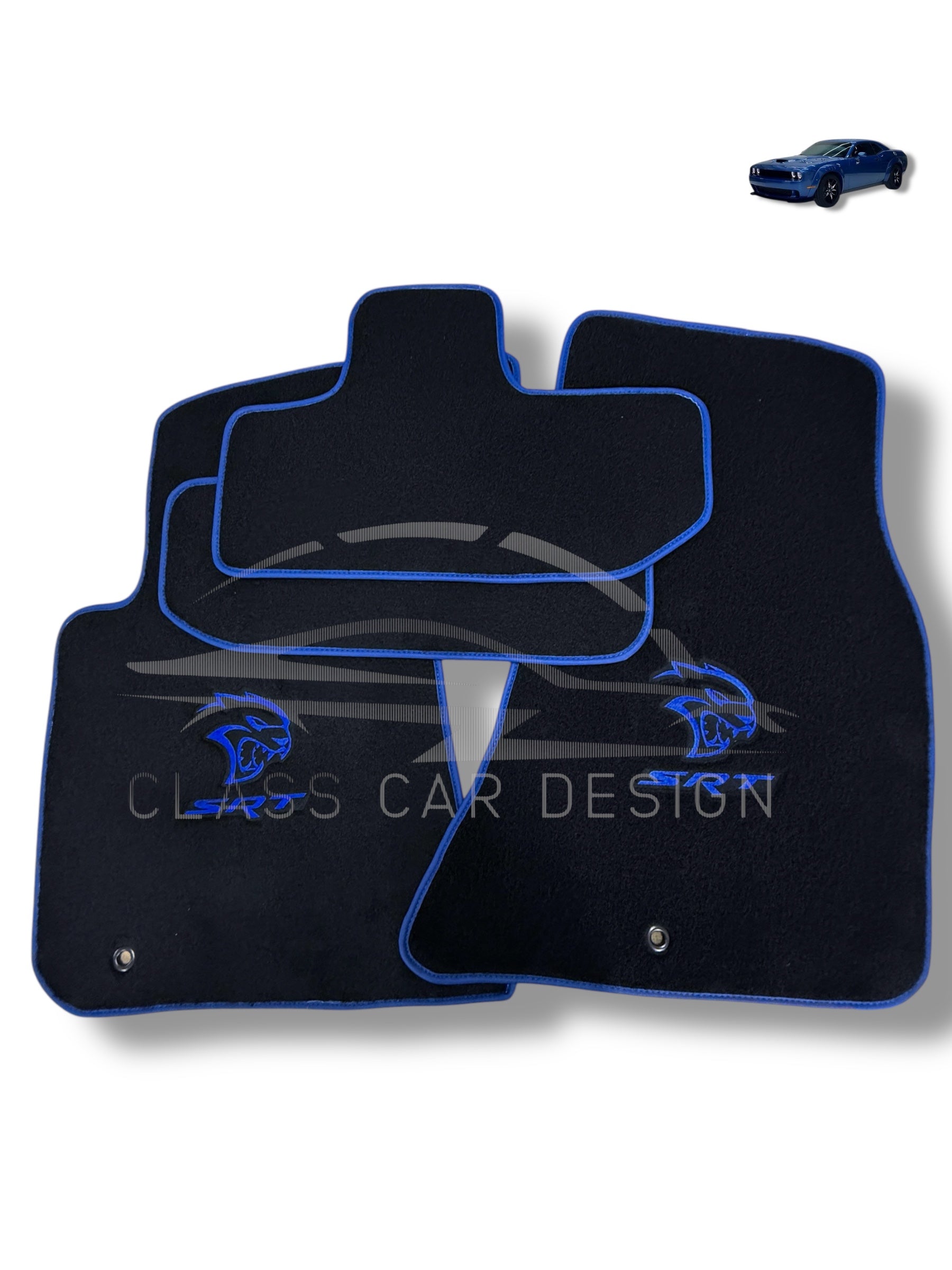 Dodge Charger Custom Fit Floor Mats SRT Hellcat Blue - Driver Mat Detail | Class Car Design