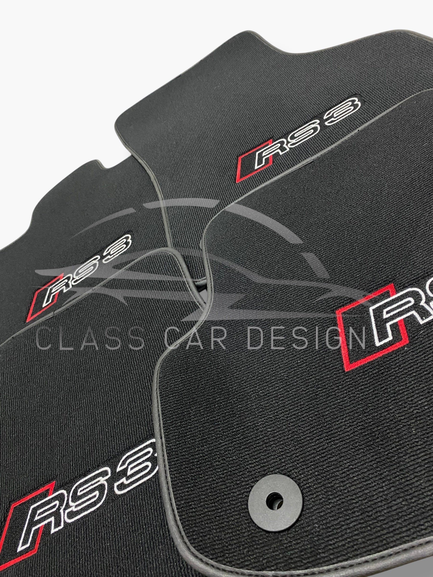 Audi RS 3 8V 4-Door Sedan (2013-2020) Custom Fit Floor Mats Black Edging - Driver Mat Detail | Class Car Design