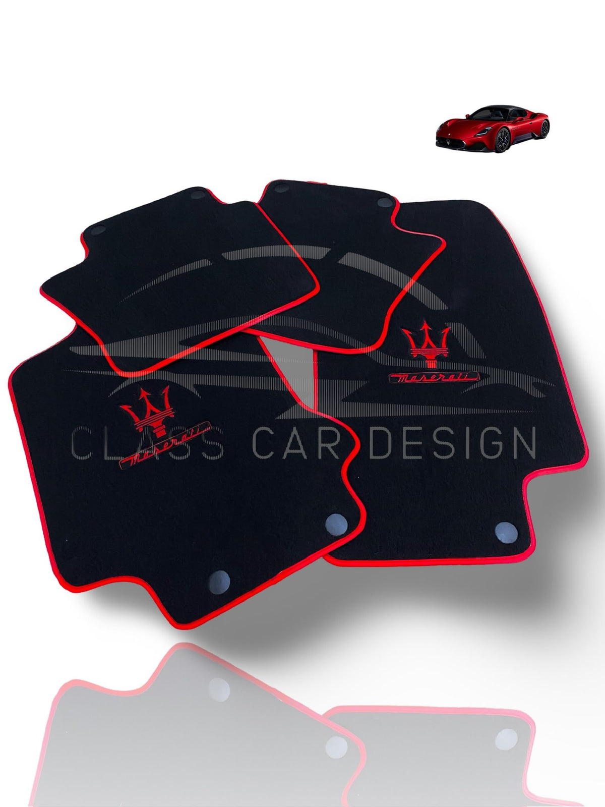 Maserati Coupe (2002-2007) Custom Fit Floor Mats Trofeo Red - Driver Mat Detail | Class Car Design