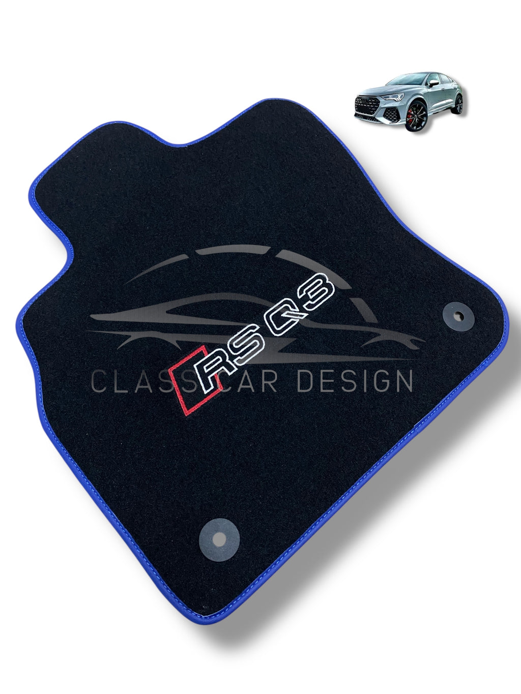 Audi RS Q3 (2013-2024) Custom Fit Floor Mats Blue Edging - Driver Mat Detail | Class Car Design
