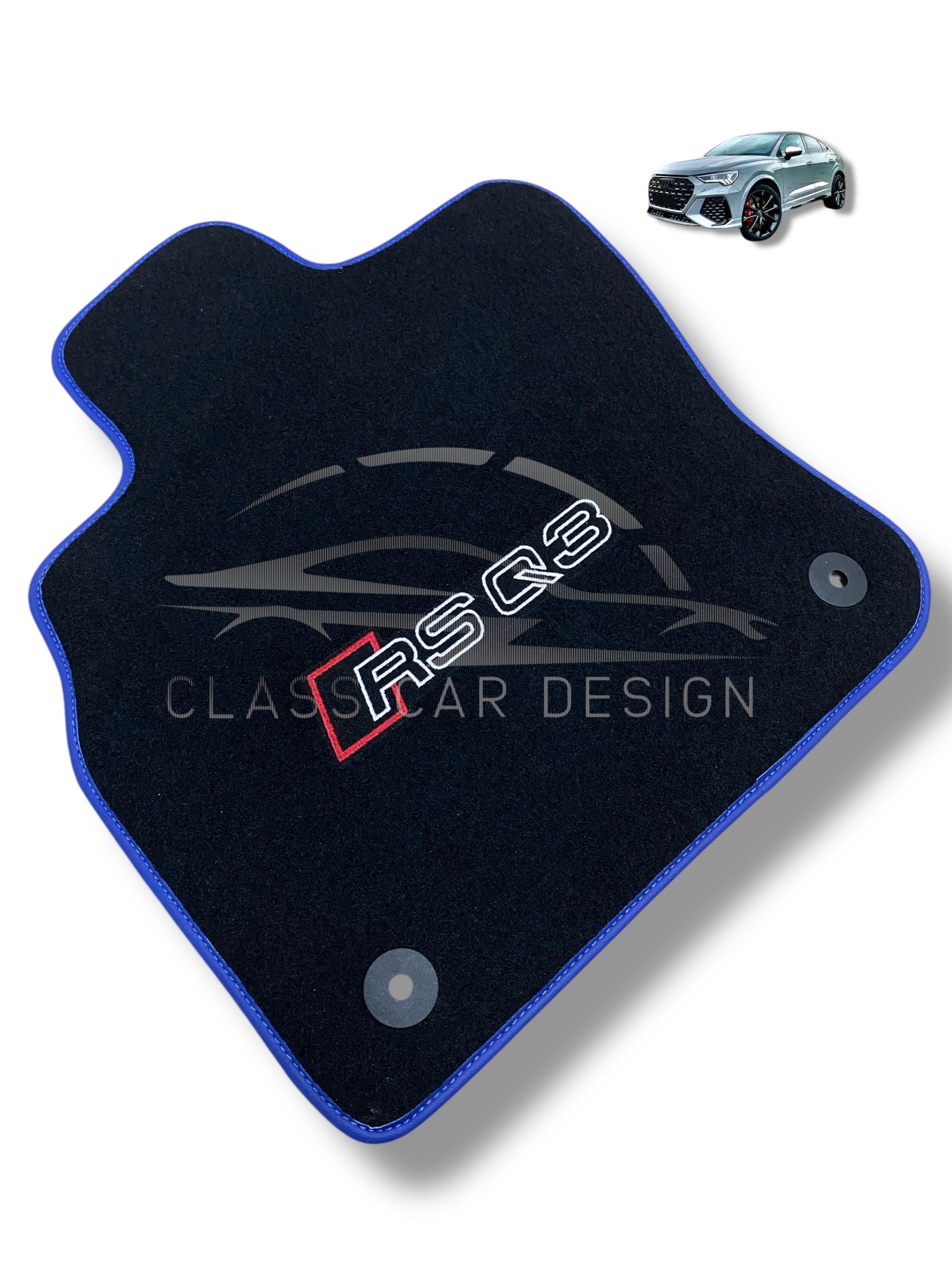 Audi RS Q3 (2013-2024) Custom Fit Floor Mats Blue Edging - Driver Mat Detail | Class Car Design