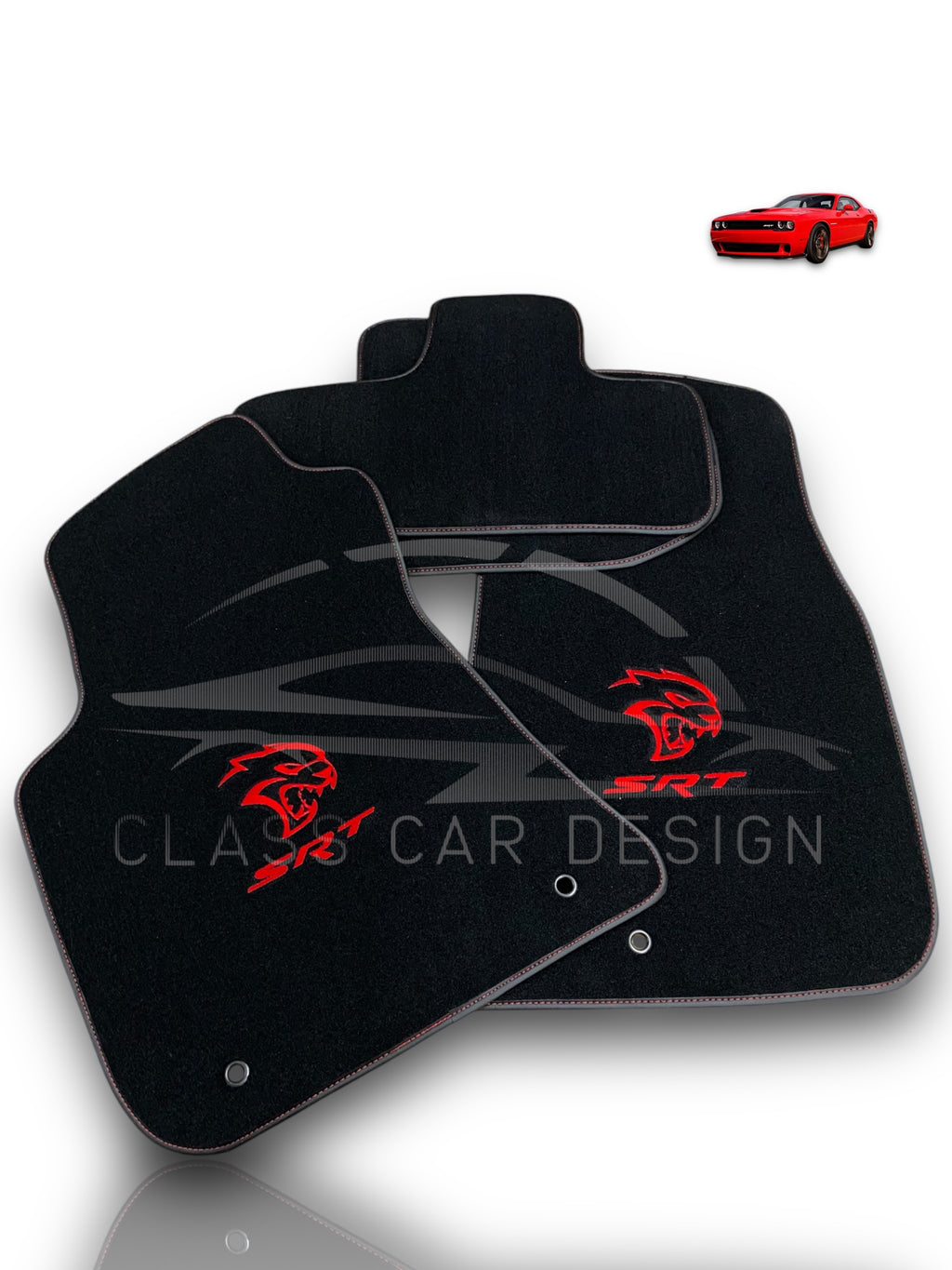 Dodge Charger Custom Fit Floor Mats SRT Hellcat Red - Driver Mat Detail | Class Car Design