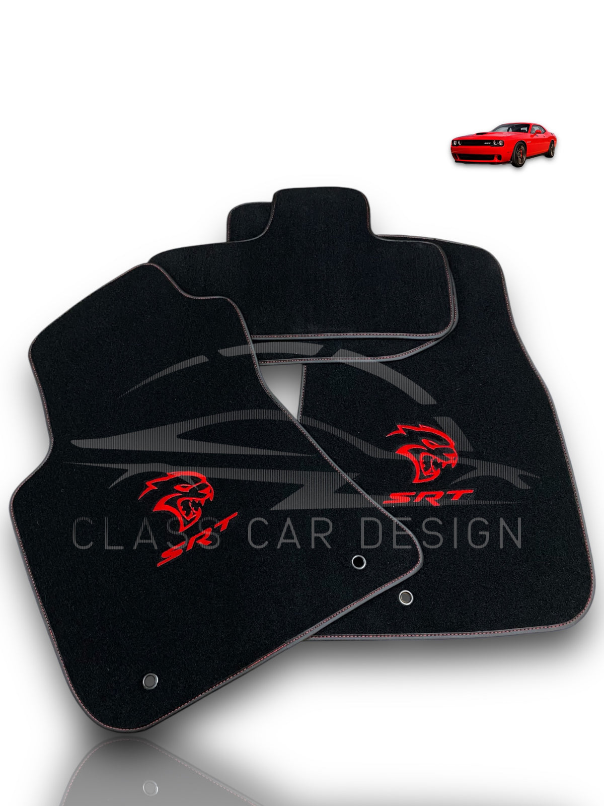 Dodge Charger Custom Fit Floor Mats SRT Hellcat Red - Driver Mat Detail | Class Car Design