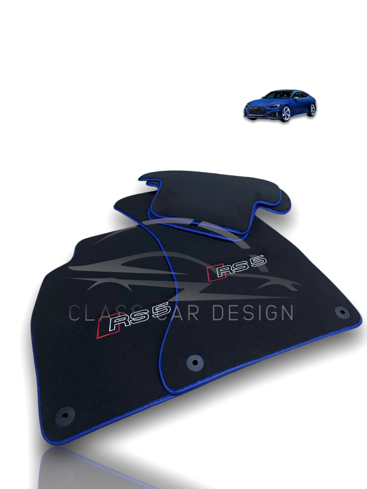 Audi RS 5 B9 5-Door Sportback (2017-2024) Custom Fit Floor Mats Blue Edging - Driver Mat Detail | Class Car Design