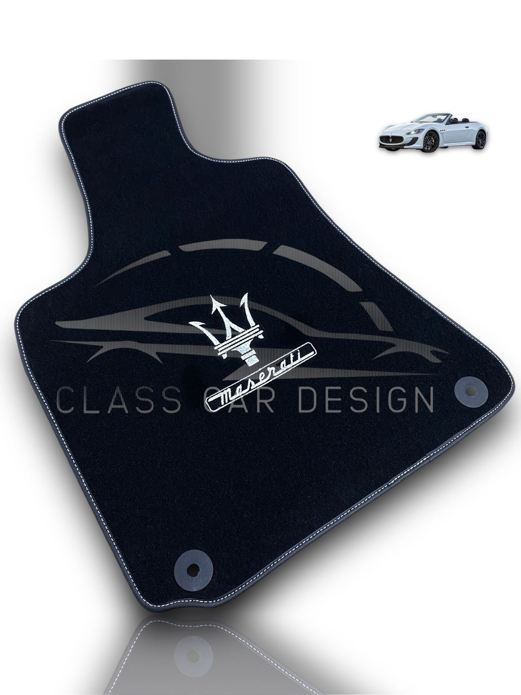 Maserati GranTurismo S (2008-2012) Custom Fit Floor Mats Trofeo White - Driver Mat Detail | Class Car Design