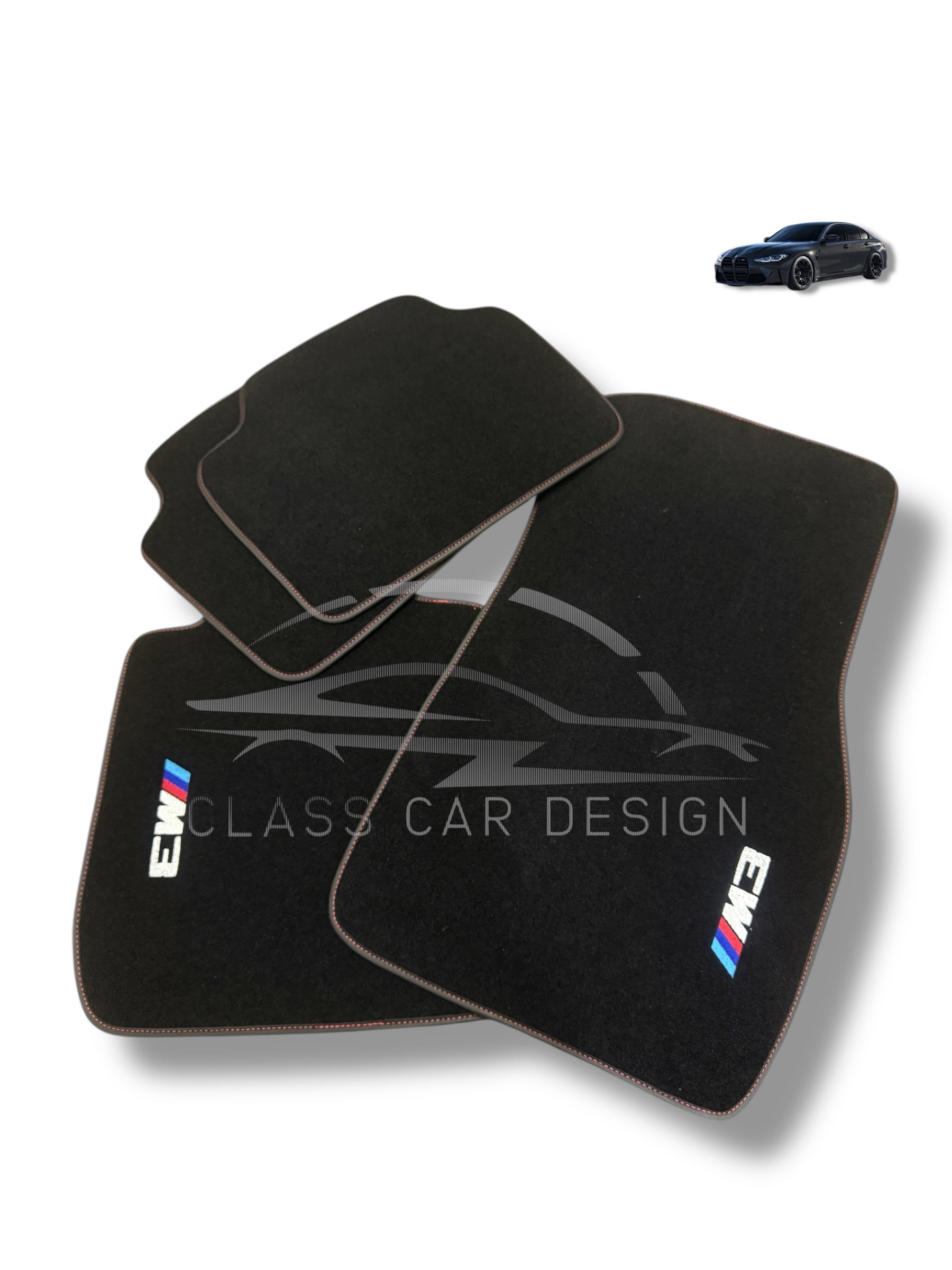 BMW M3 E30 (1986-1991) Custom Fit Floor Mats M Red Stitching - Driver Mat Detail | Class Car Design