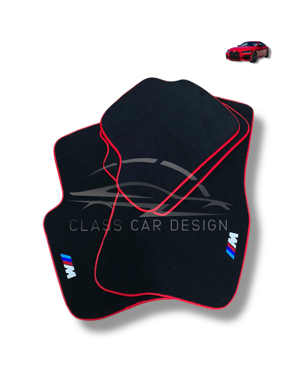 BMW 7 Series E38 Long (1997-2001) Custom Fit Floor Mats M Sport Red Edging - Driver Mat Detail | Class Car Design