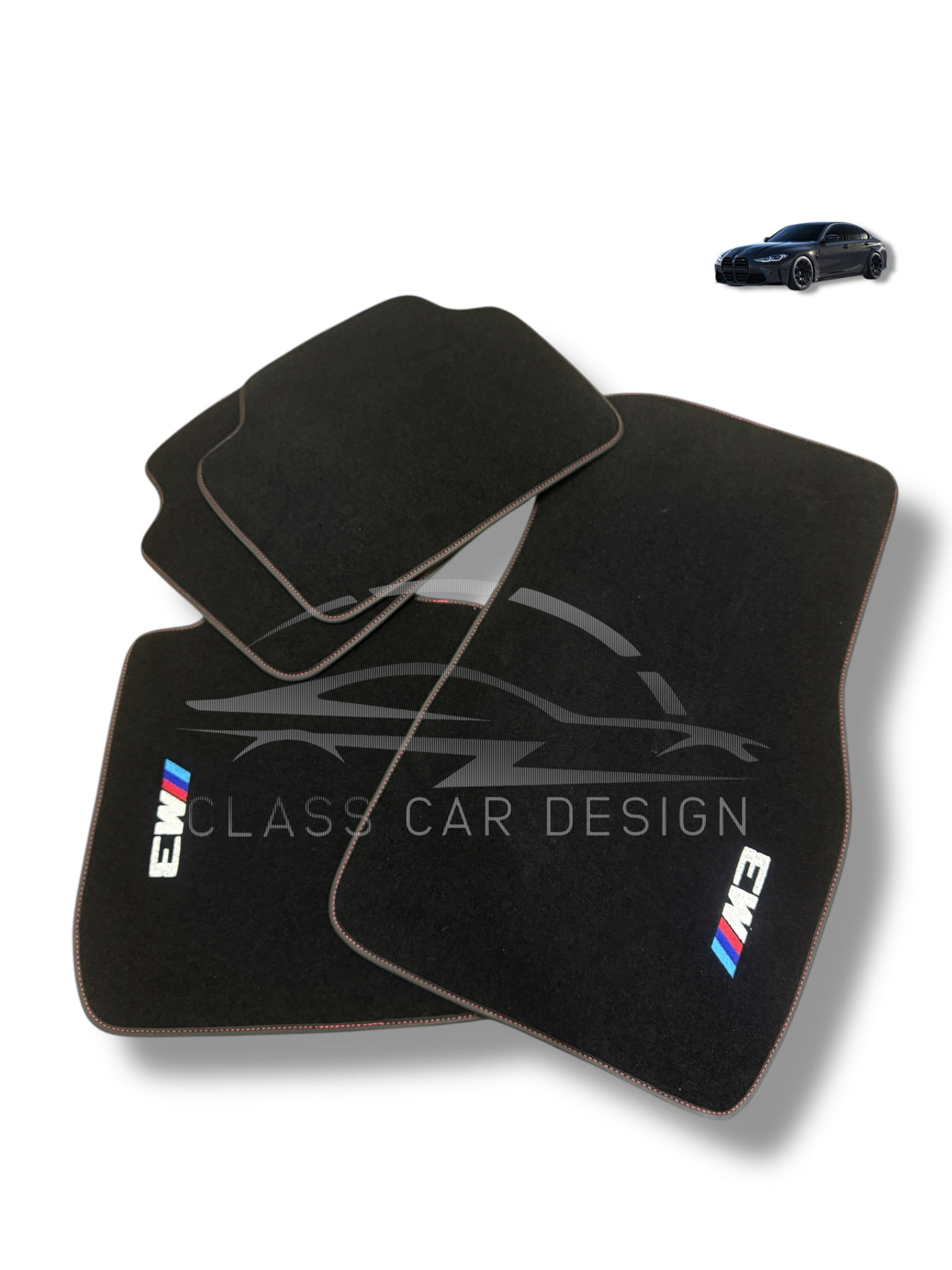 BMW M3 E92 (2007-2013) Custom Fit Floor Mats M Red Stitching - Driver Mat Detail | Class Car Design