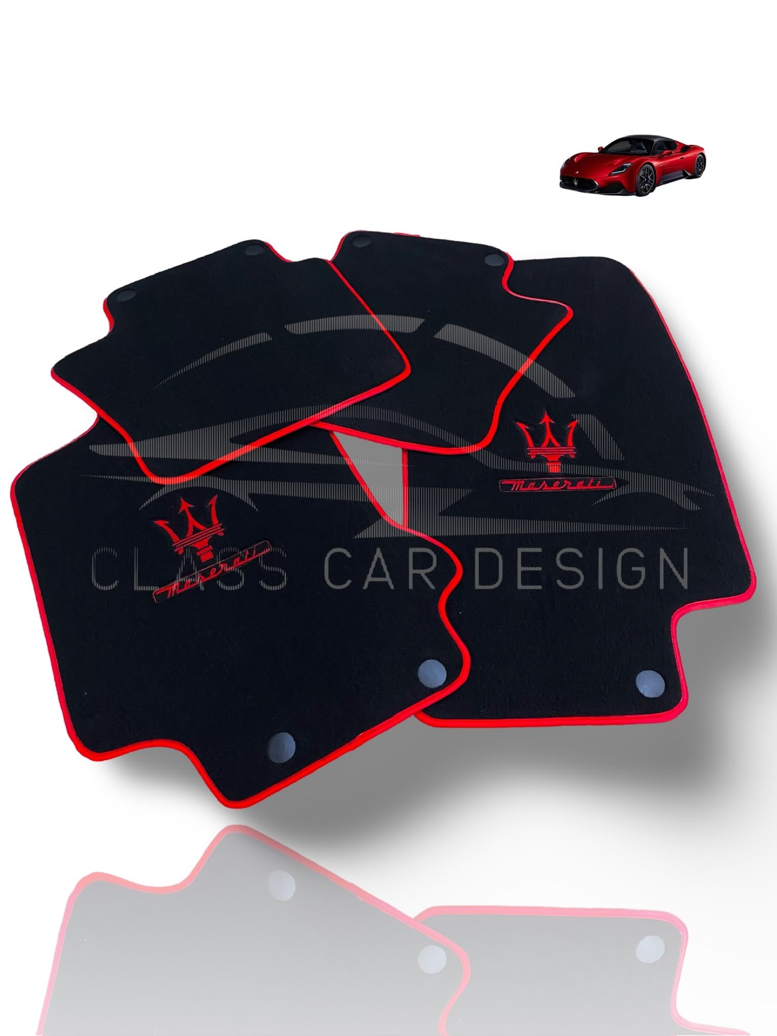 Maserati GranCabrio I (2010-2019) Custom Fit Floor Mats Trofeo Red - Driver Mat Detail | Class Car Design