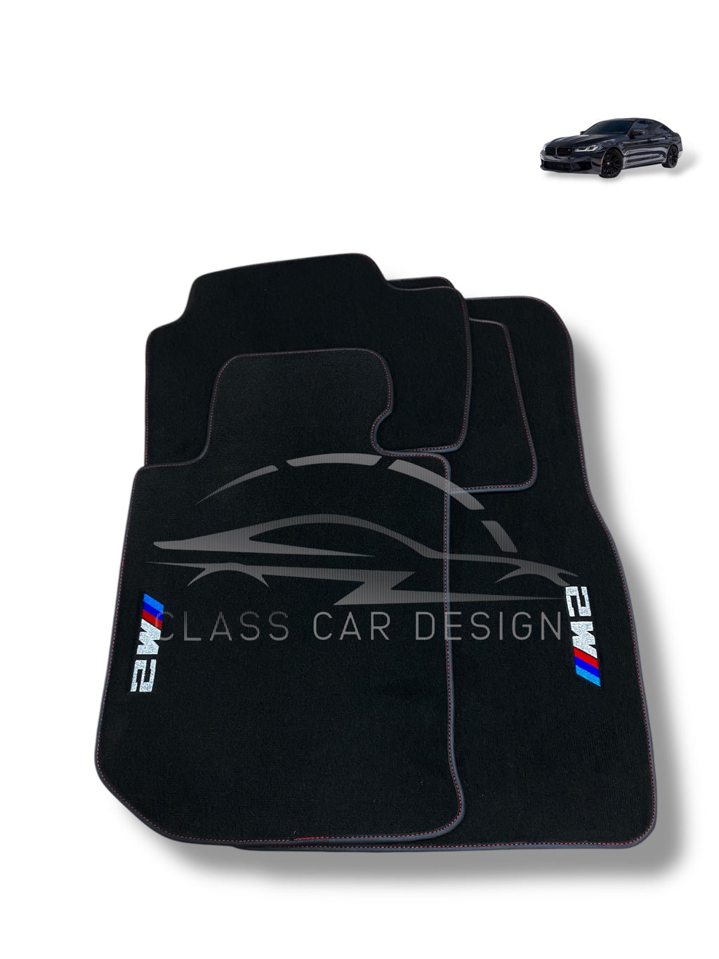 BMW M2 Series F87 (2016-2021) Custom Fit Floor Mats M Red Stitching - Driver Mat Detail | Class Car Design