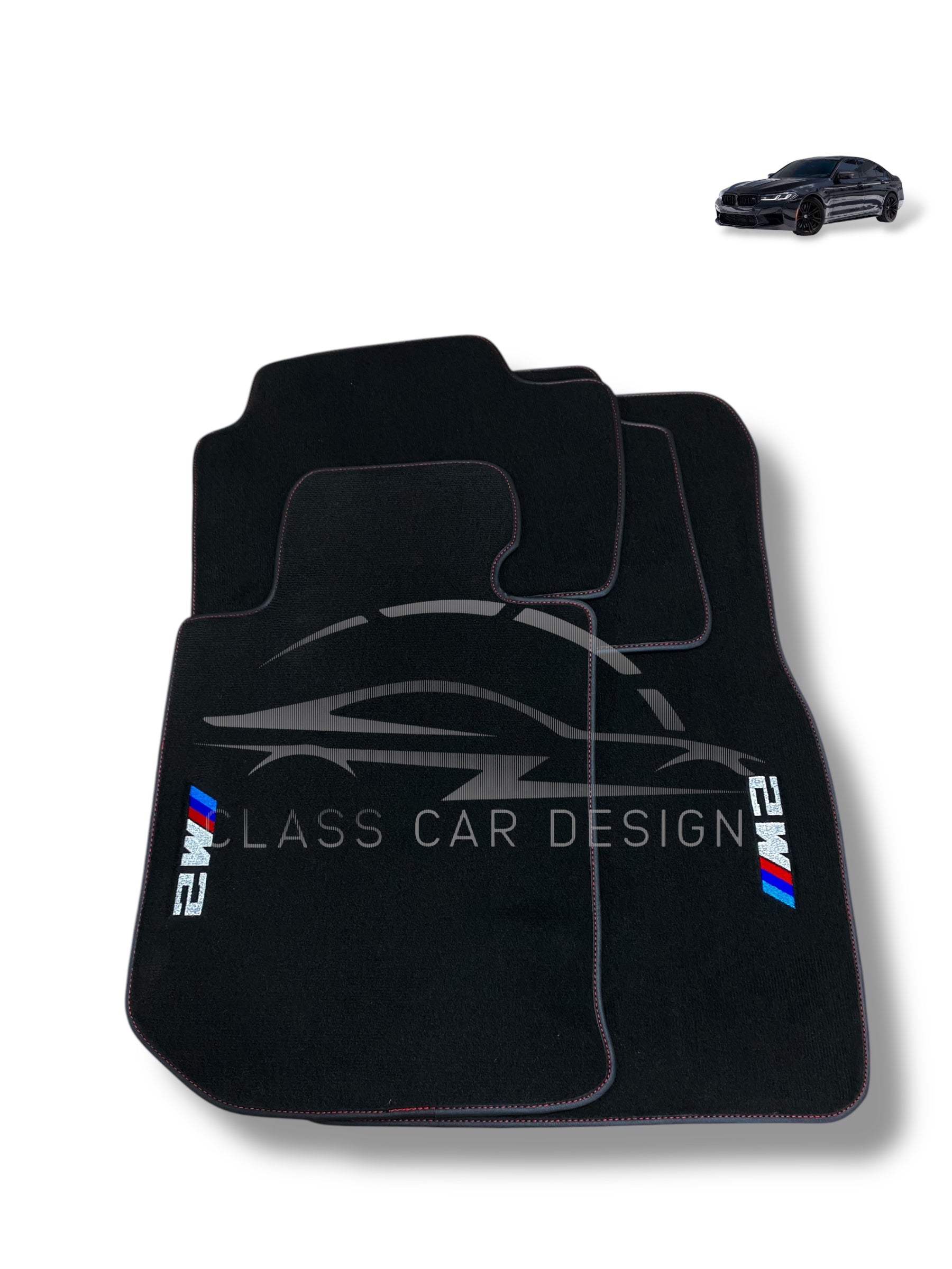 BMW M2 G87 (2023-2025) Custom Fit Floor Mats M Red Stitching - Driver Mat Detail | Class Car Design