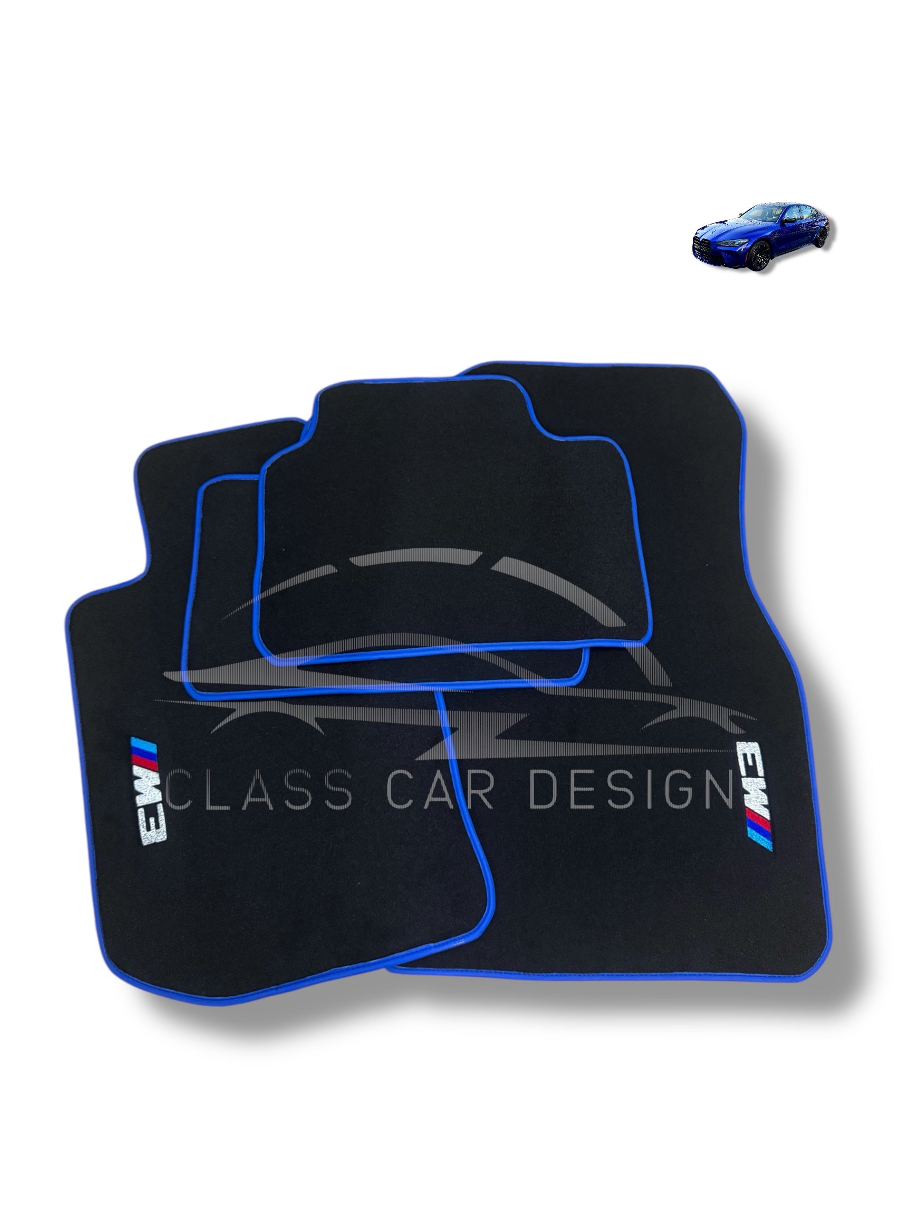 BMW M3 G80 (2021-2025) Custom Fit Floor Mats M Blue Edging - Driver Mat Detail | Class Car Design