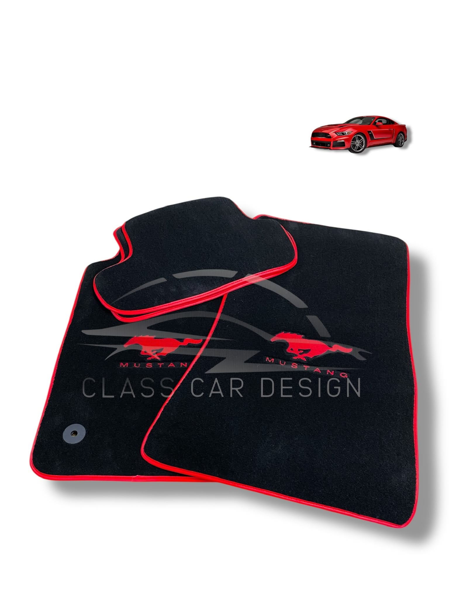 Ford Mustang Mach-E (2021+) Custom Fit Floor Mats Red Edging - Driver Mat Detail | Class Car Design