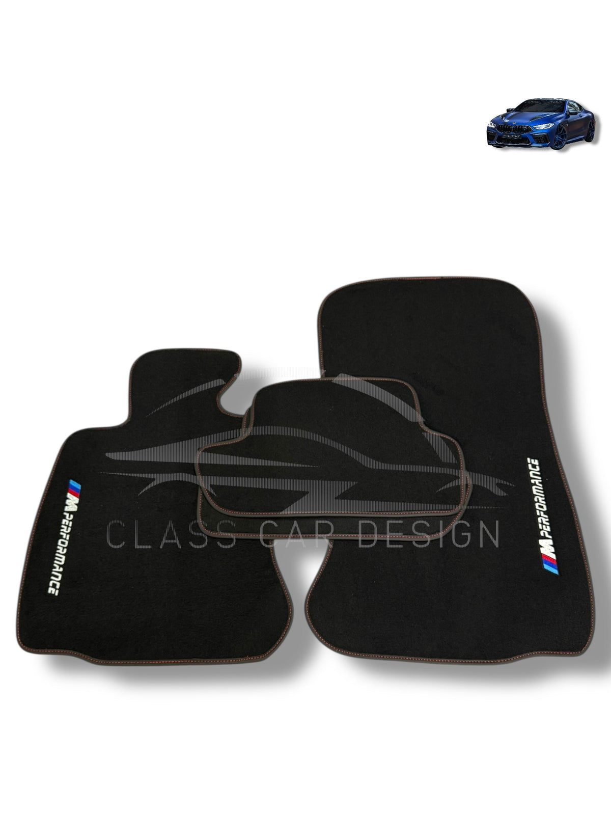 BMW M4 Series F82 (2014-2020) Custom Fit Floor Mats M Performance Blue Edging - Stitching Color Options | Class Car Design