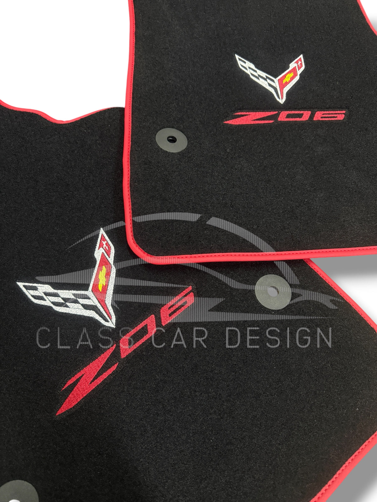Chevrolet Corvette C7 (2014-2019) Custom Fit Floor Mats Z06 Red Edging - Stitching Color Options | Class Car Design