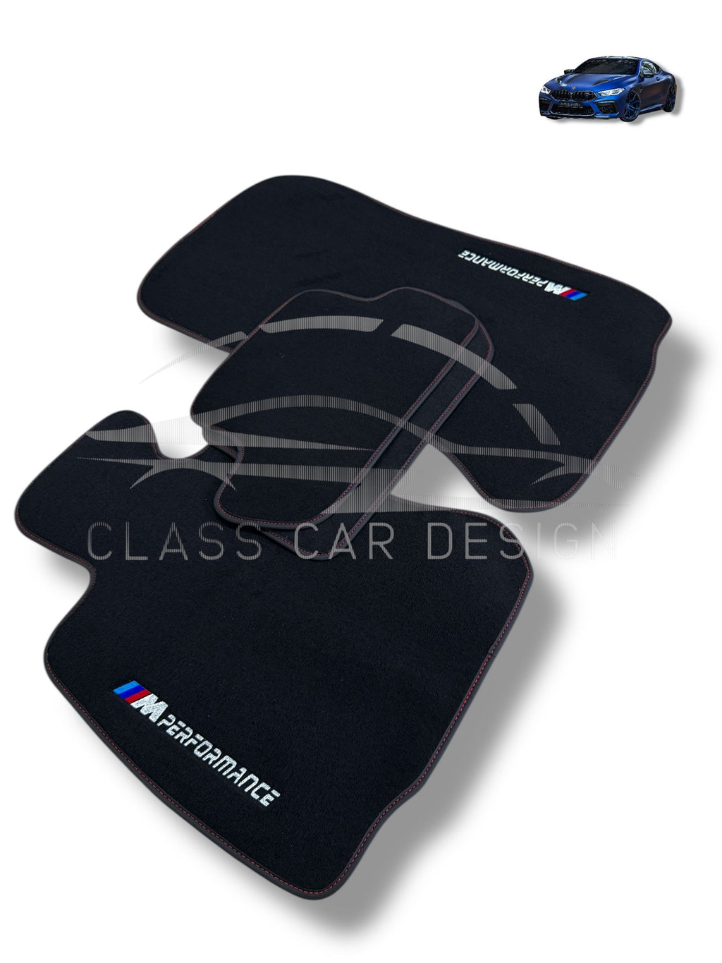 BMW M3 E46 (2000-2006) Custom Fit Floor Mats M Performance Red Stitching - Stitching Color Options | Class Car Design