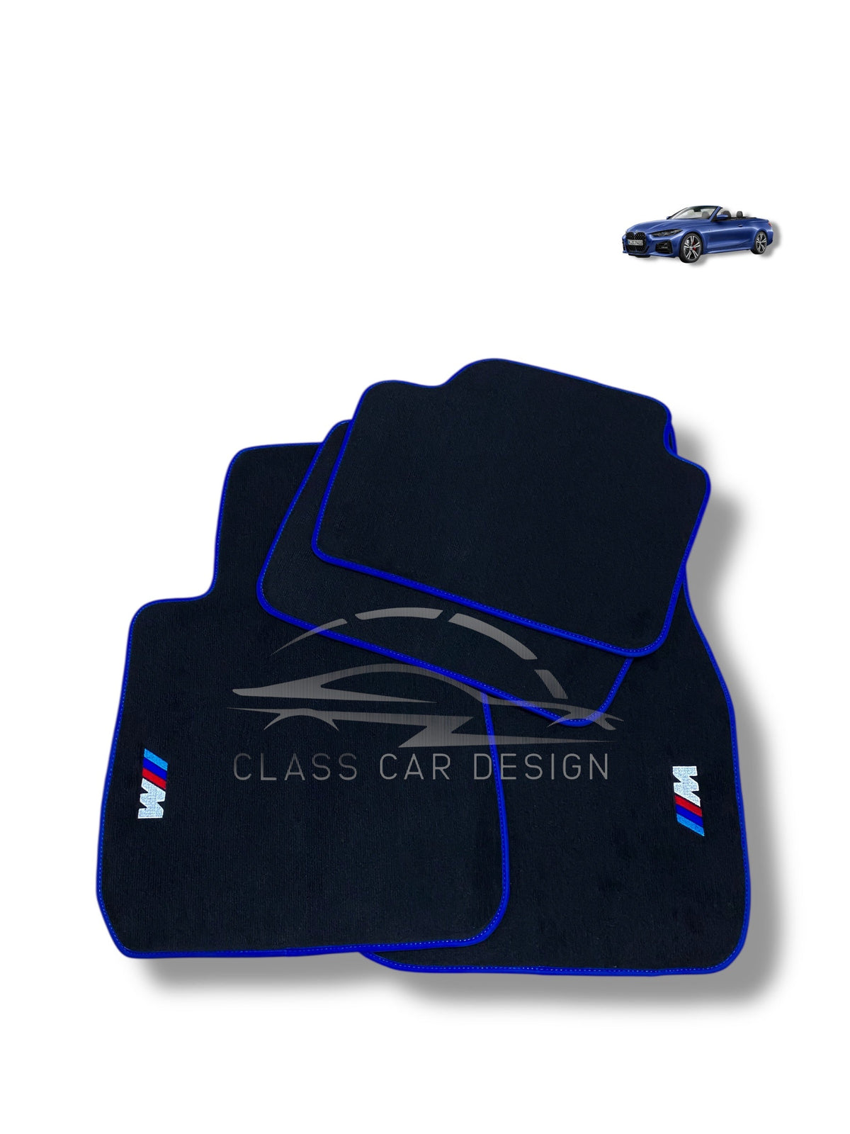 BMW 1 Series E82 (2006-2013) Custom Fit Floor Mats M Sport Blue Edging - Stitching Color Options | Class Car Design