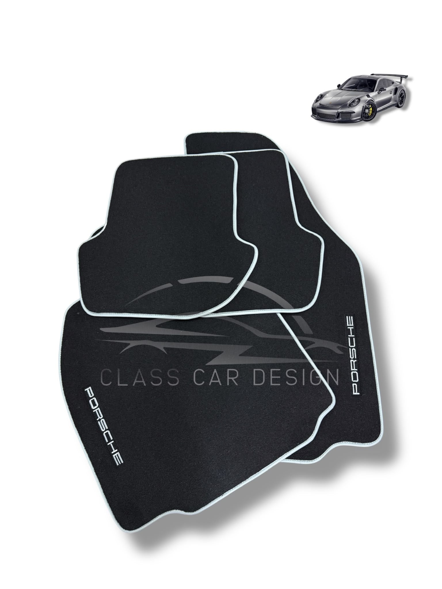 Porsche Panamera (2017-2023) Custom Fit Floor Mats Blue Edging - Stitching Color Options | Class Car Design
