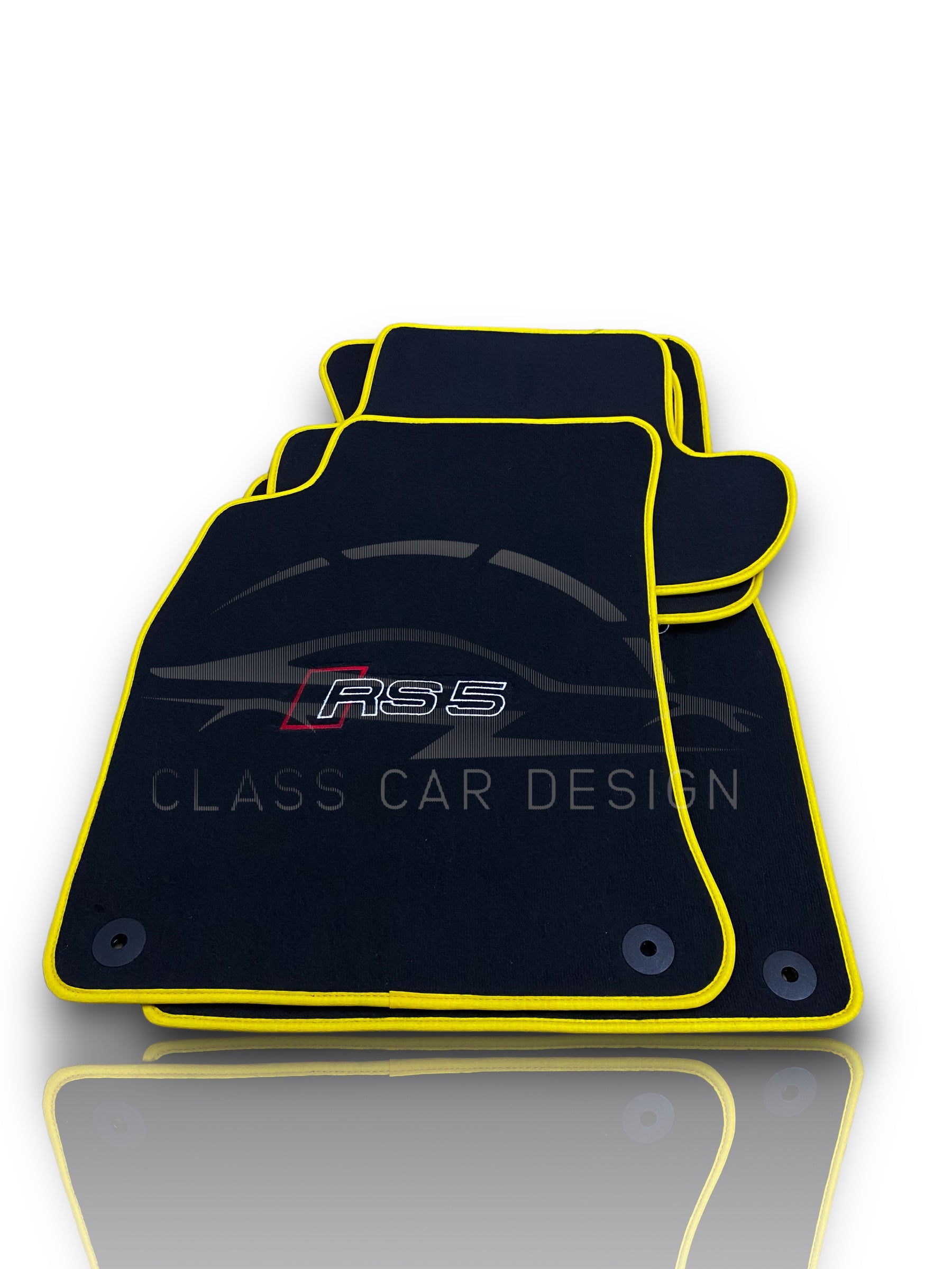 Audi RS 5 B9 2-Door Coupe (2017-2024) Custom Fit Floor Mats Yellow Edging - Stitching Color Options | Class Car Design