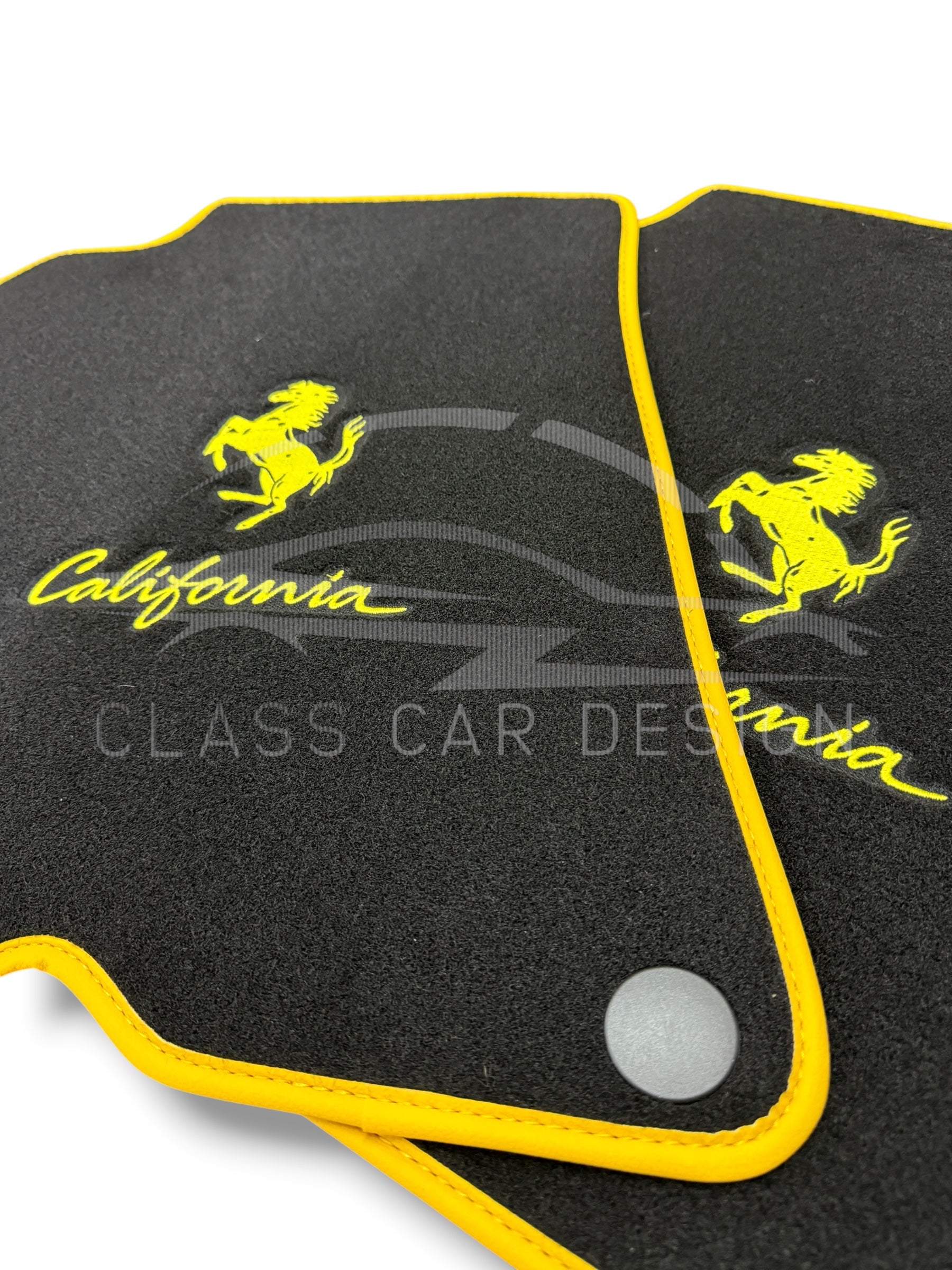 Ferrari California T (2015-2018) Custom Fit Floor Mats Emblem Yellow Edging - Stitching Color Options | Class Car Design