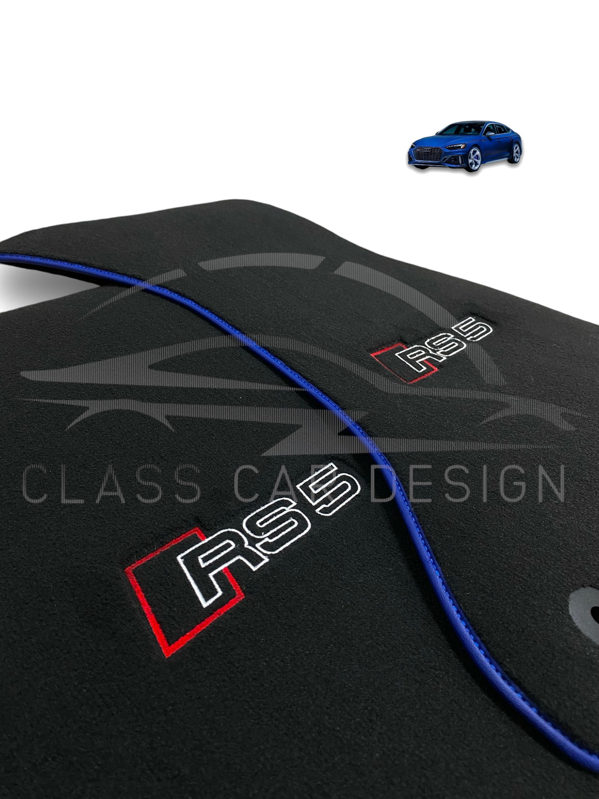 Audi RS 5 B8 2-Door Coupe (2010-2015) Custom Fit Floor Mats Blue Edging - Stitching Color Options | Class Car Design