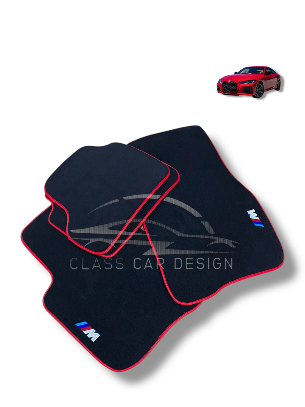 BMW 5 Series E60 (2003-2010) Custom Fit Floor Mats M Sport Red Edging - Stitching Color Options | Class Car Design