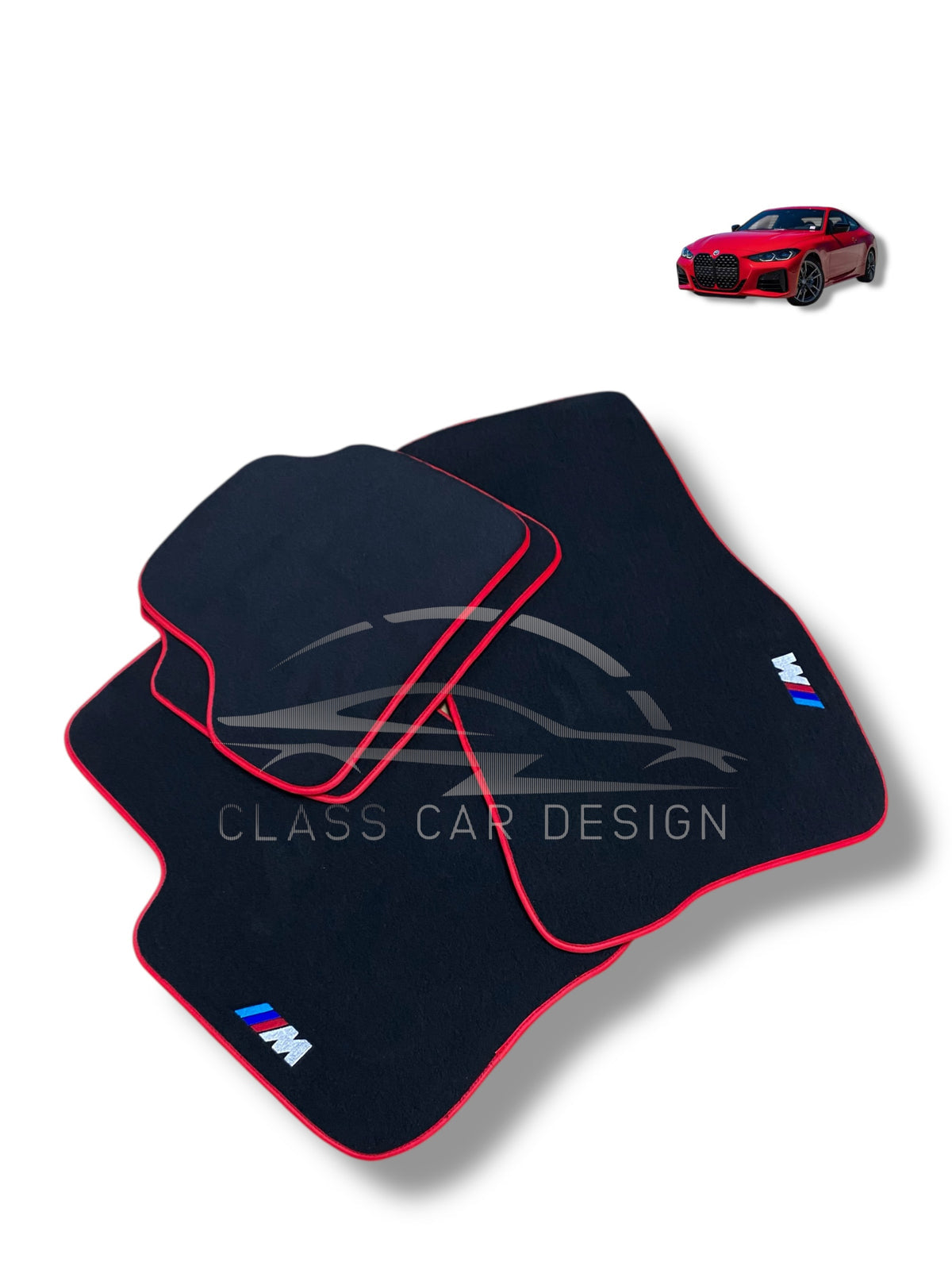 BMW 5 Series E60 (2003-2010) Custom Fit Floor Mats M Sport Red Edging - Stitching Color Options | Class Car Design