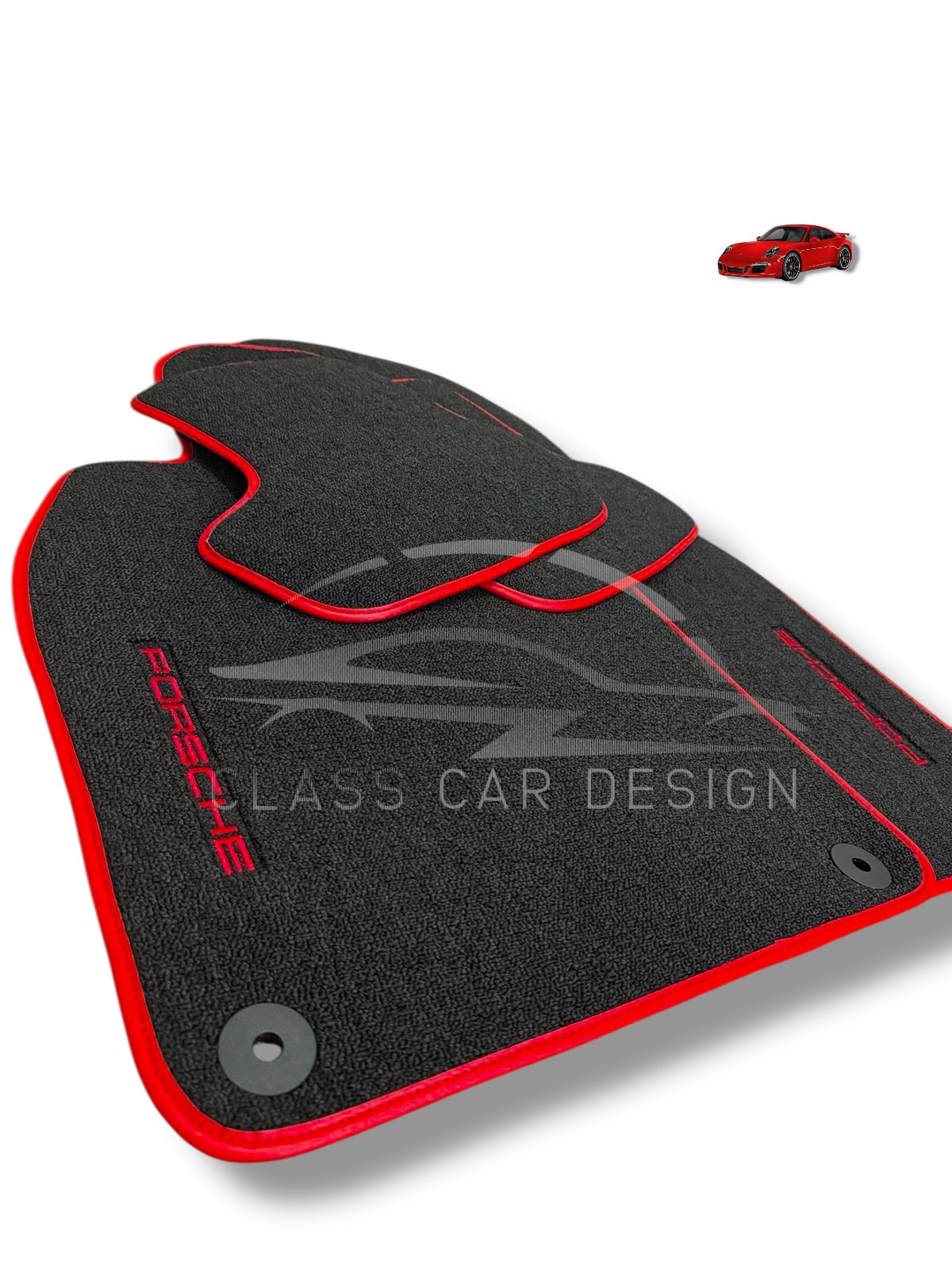 Porsche 981 Boxster (2013-2016) Custom Fit Floor Mats Red Edging - Stitching Color Options | Class Car Design