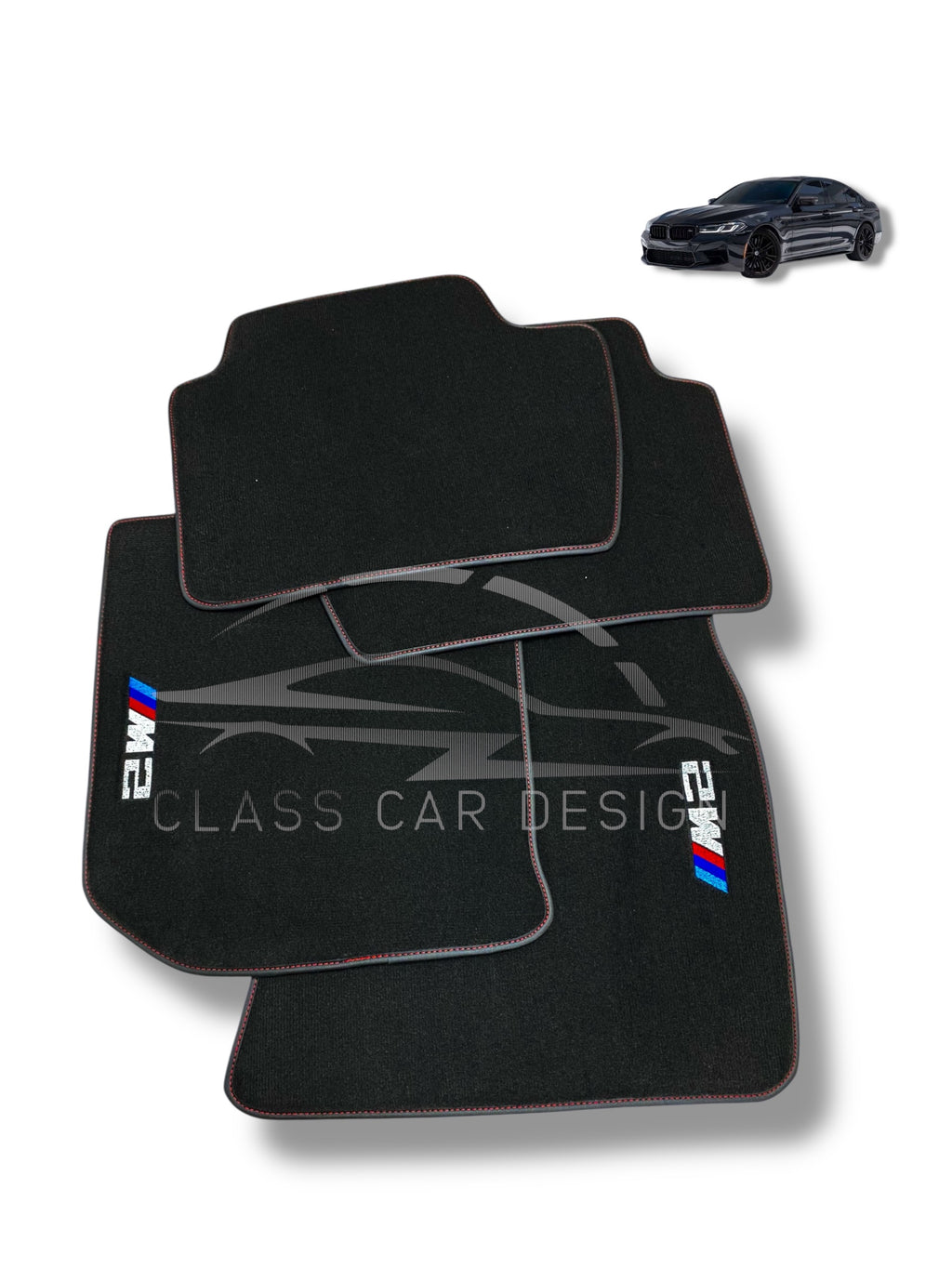 BMW M2 Series F87 (2016-2021) Custom Fit Floor Mats M Red Stitching - Stitching Color Options | Class Car Design