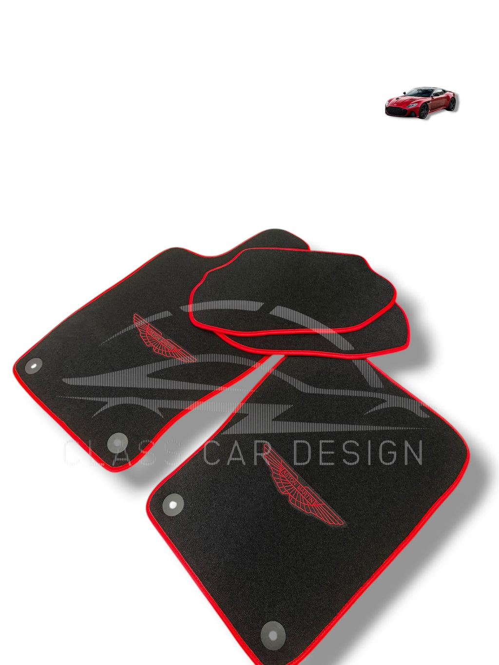 Aston Martin V8 Vantage (2019-2025) Custom Fit Floor Mats AMR Red - Stitching Color Options | Class Car Design