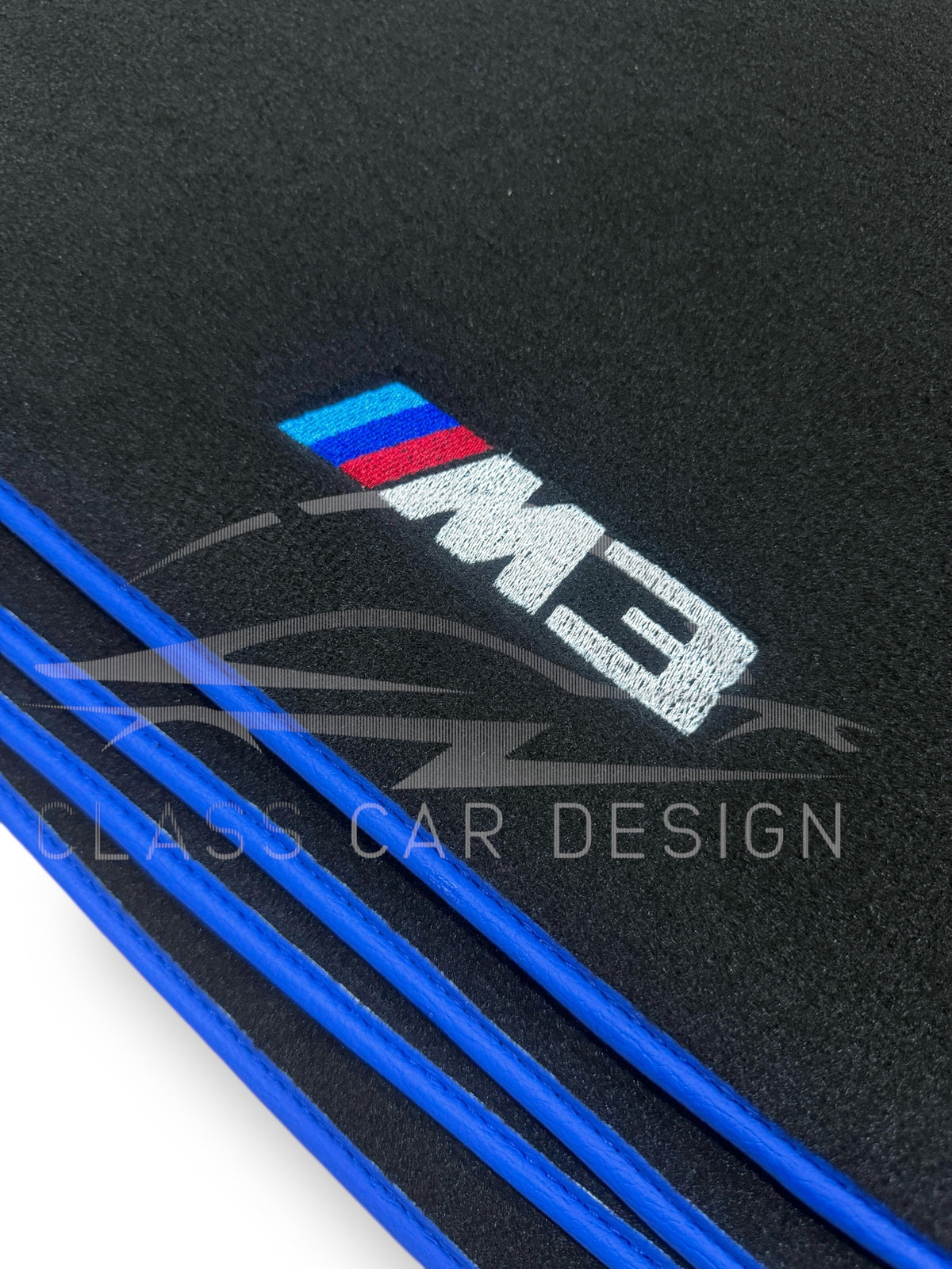 BMW M3 E92 (2007-2013) Custom Fit Floor Mats M Blue Edging - Stitching Color Options | Class Car Design