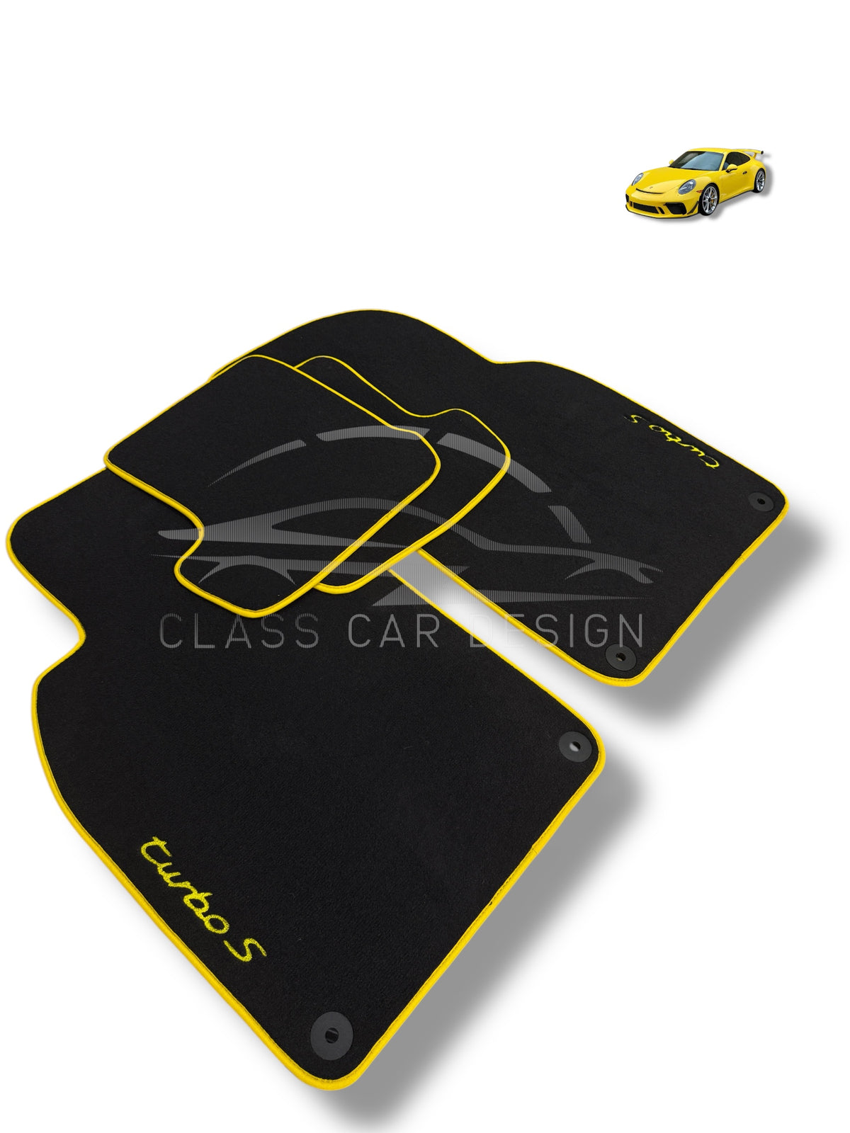 Porsche 911 964 (1989-1994) Custom Fit Floor Mats Turbo S Yellow Edging - Edging Color Samples | Class Car Design