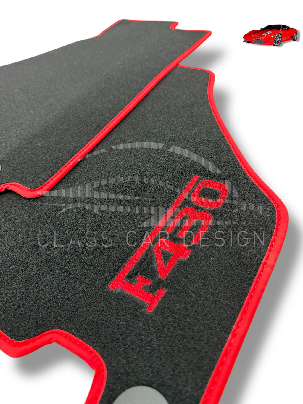 Ferrari F430 (2004-2009) Custom Fit Floor Mats Emblem Red Edging - Color Options Chart | Class Car Design