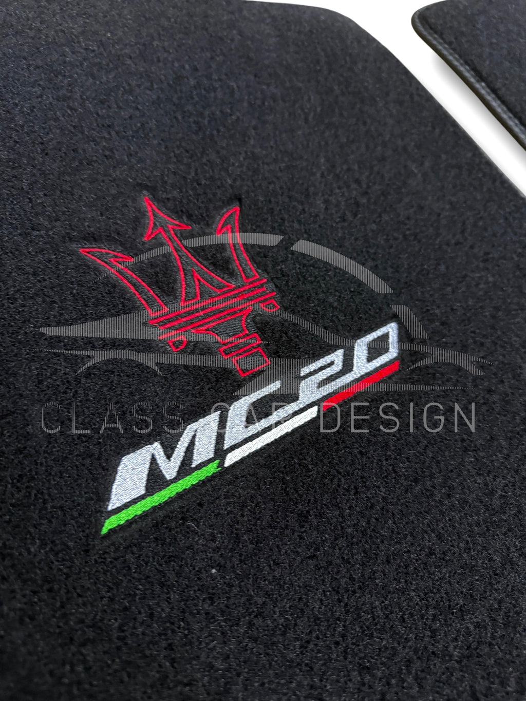 Maserati MC20 Custom Fit Floor Mats Emblem Gray Edging - Color Options Chart | Class Car Design