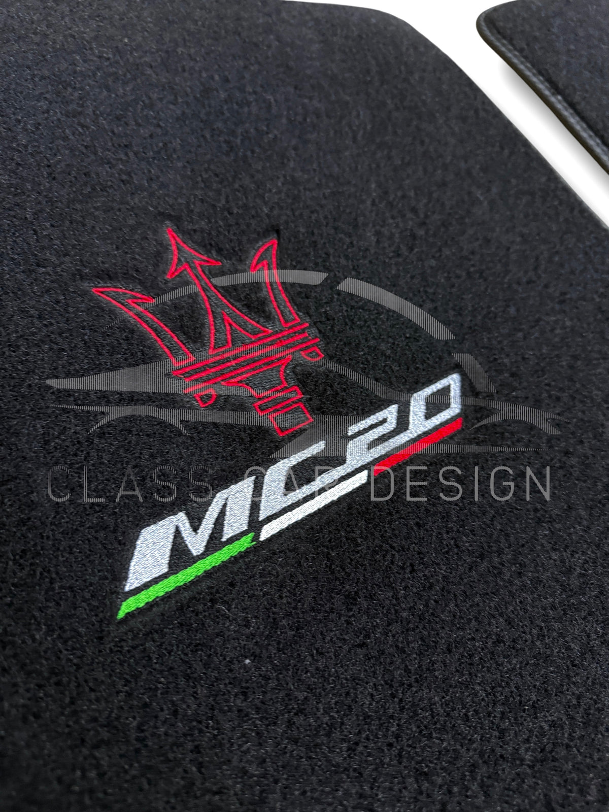 Maserati MC20 Custom Fit Floor Mats Emblem Gray Edging - Color Options Chart | Class Car Design