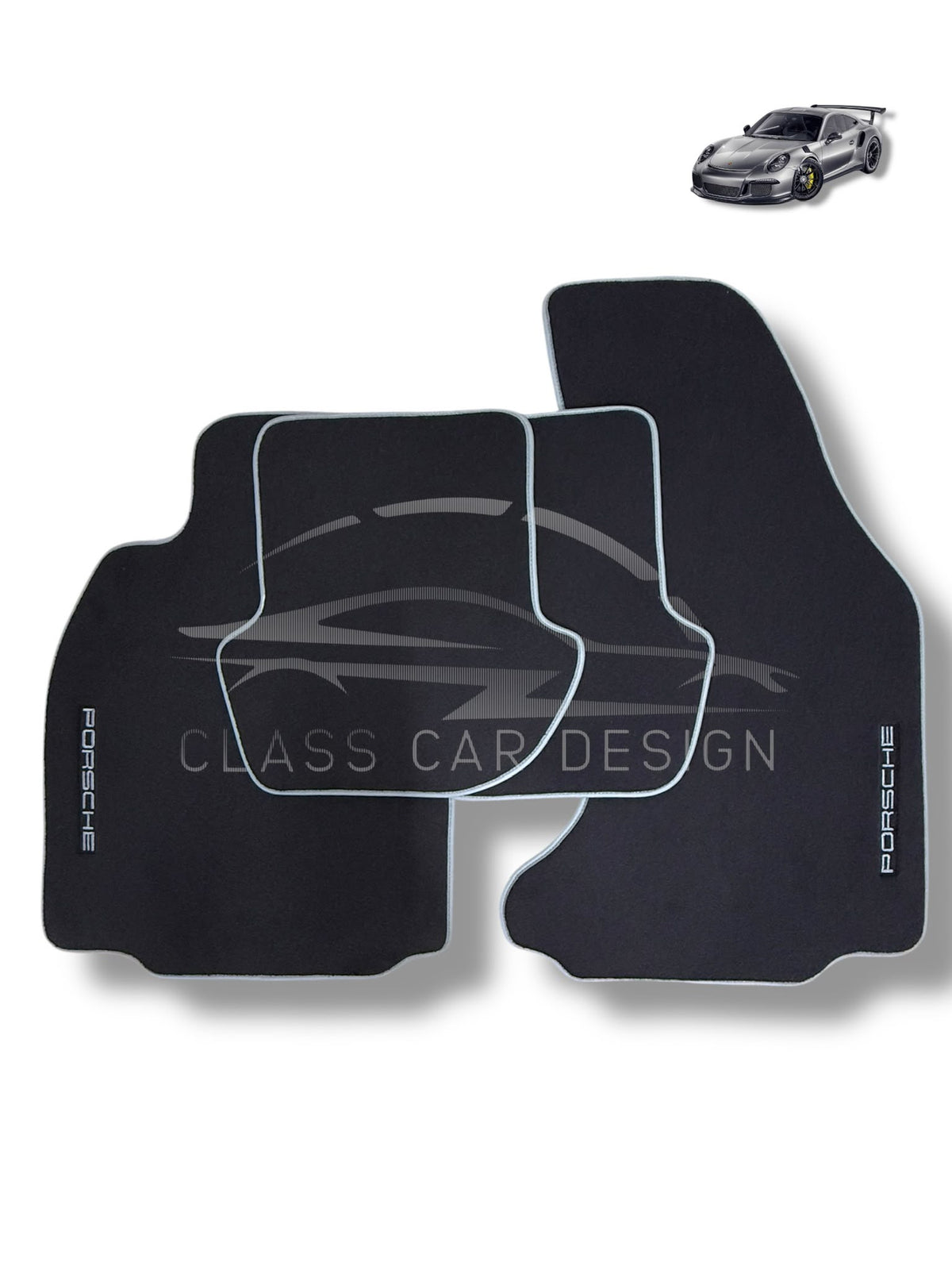Porsche Panamera (2009-2016) Custom Fit Floor Mats Blue Edging - Side View | Class Car Design