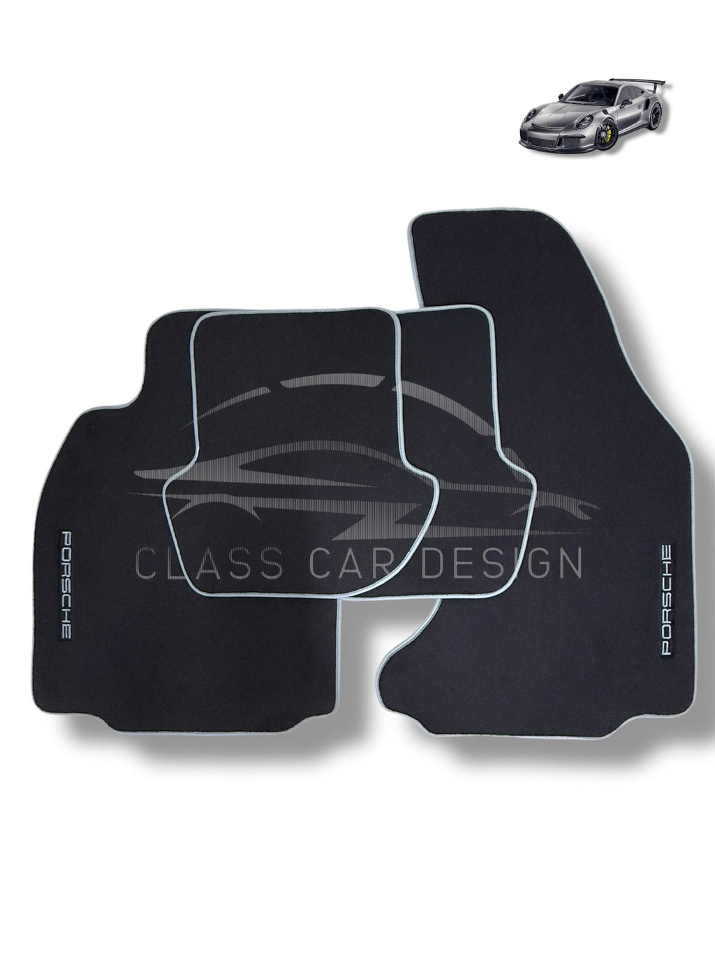 Porsche Cayman 718 (2017-2023) Custom Fit Floor Mats Blue Edging - Side View | Class Car Design